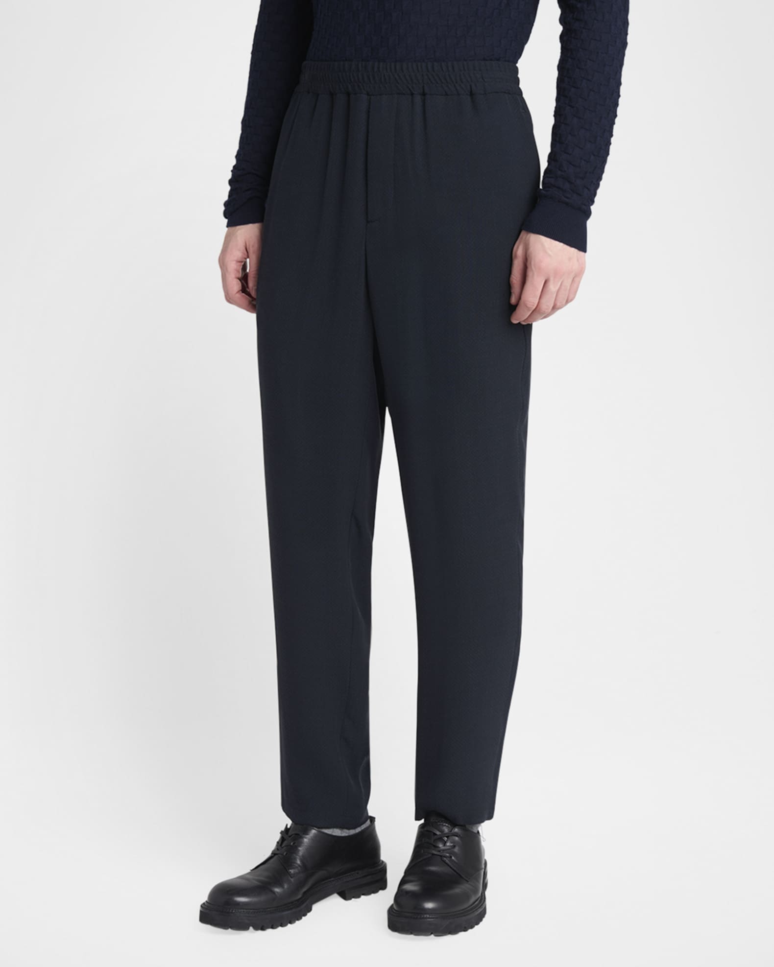 Giorgio Armani Men's Micro-Chevron Cupro and Viscose Pull-On Pants