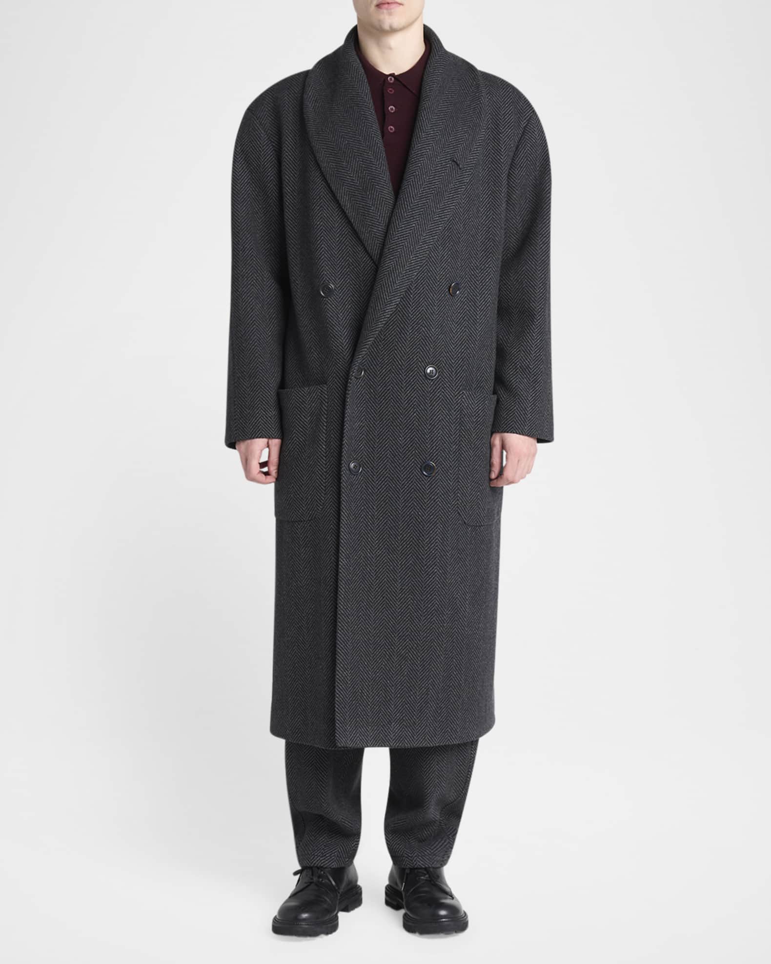 Giorgio Armani Men's Cashmere Herringbone Double-Breasted Overcoat
