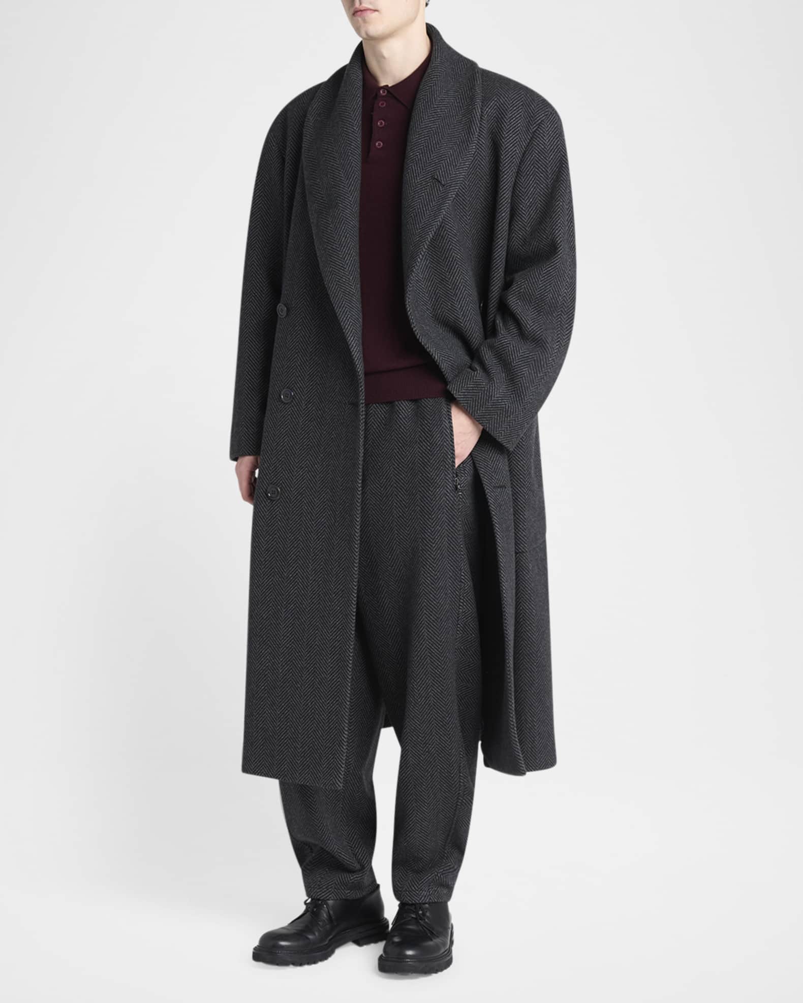 Giorgio Armani Men's Cashmere Herringbone Double-Breasted Overcoat