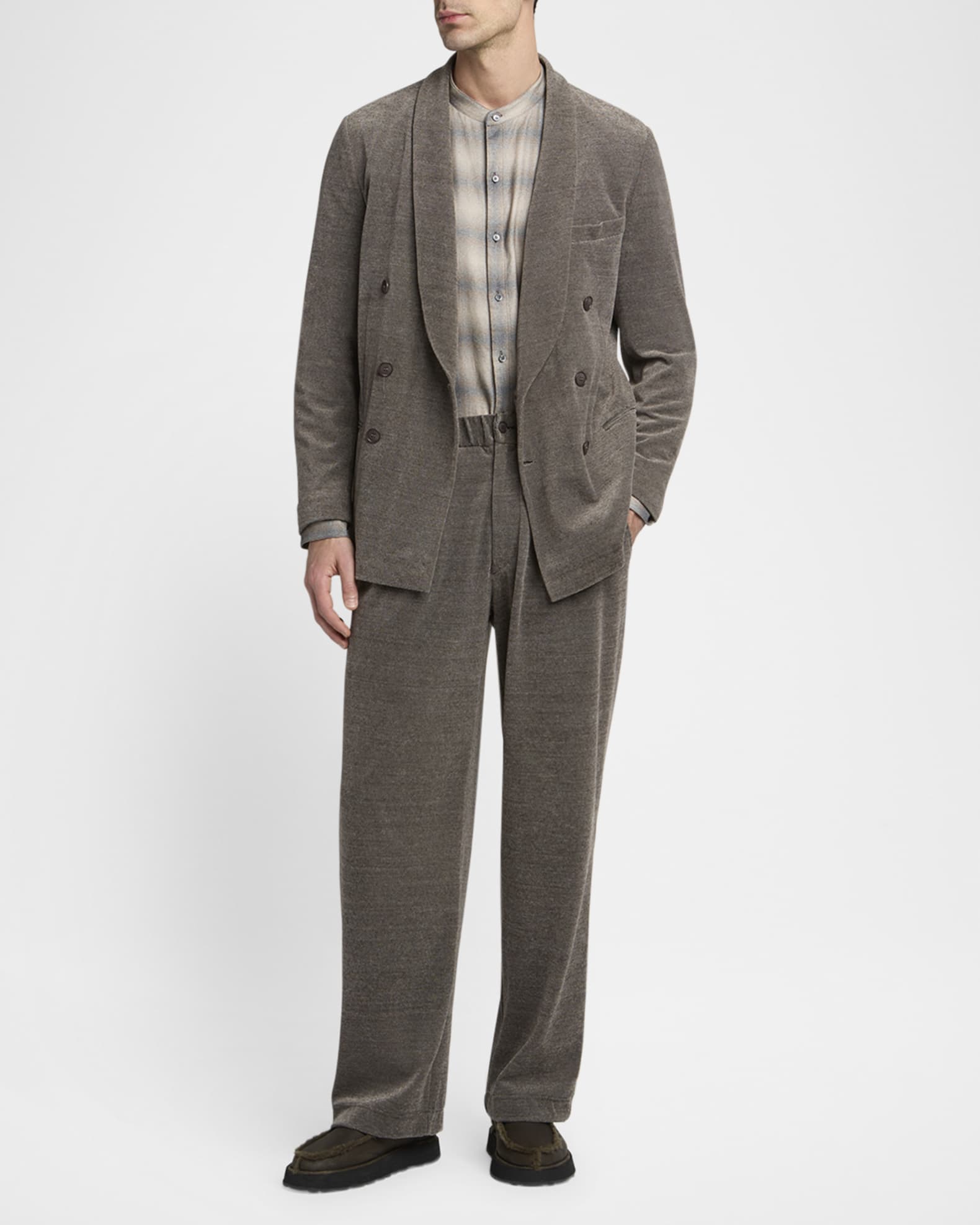 Men's Stripe Chenille Double-Breasted Shawl-Lapel Sport Coat 1