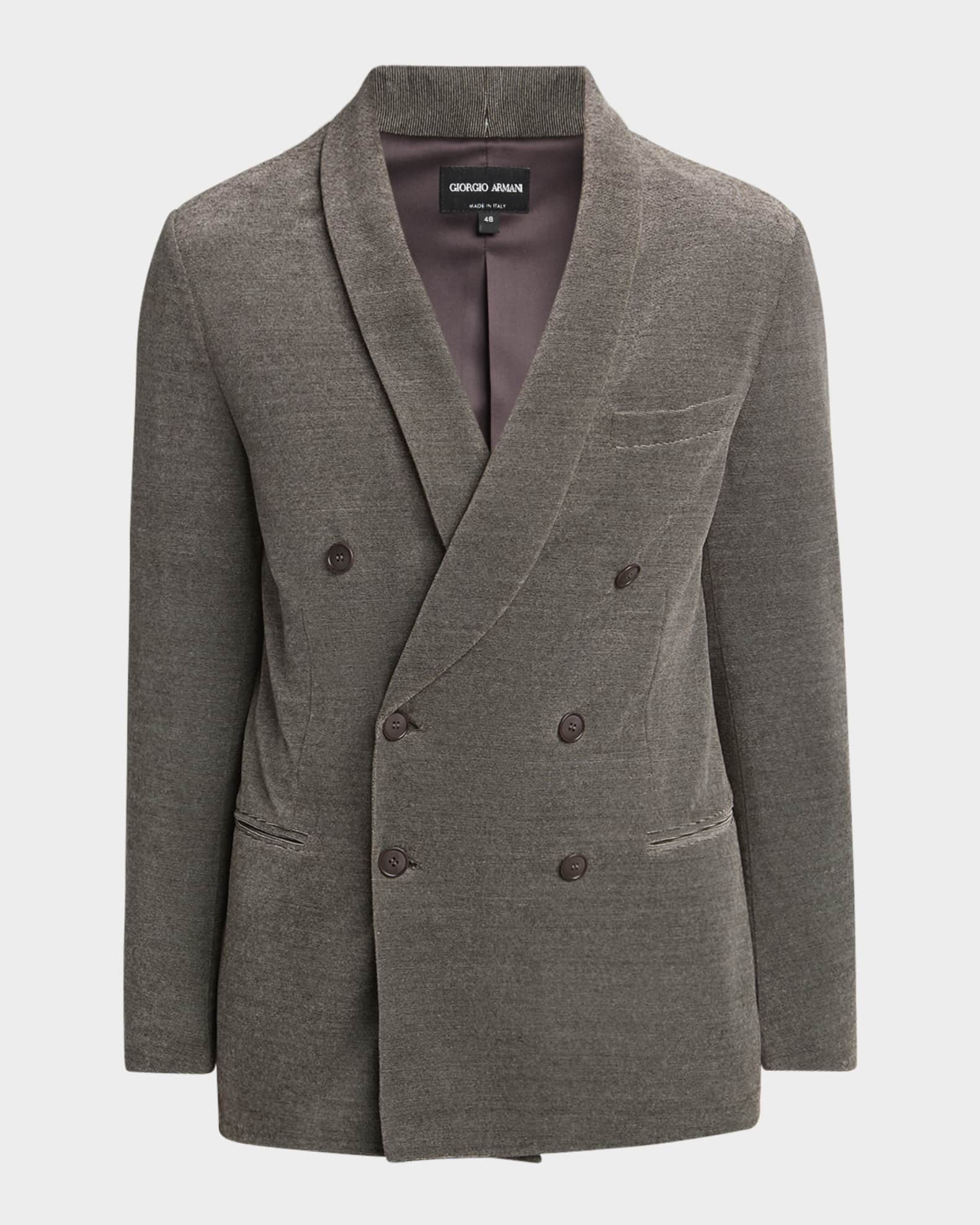 Men's Stripe Chenille Double-Breasted Shawl-Lapel Sport Coat 0