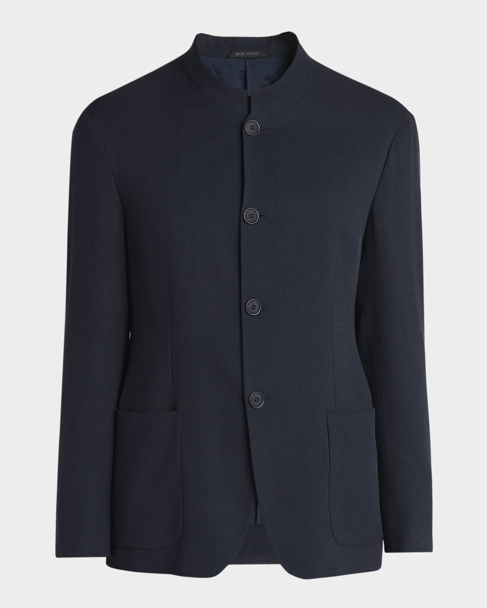 Giorgio Armani Men's Micro-Chevron Cupro and Viscose Collarless