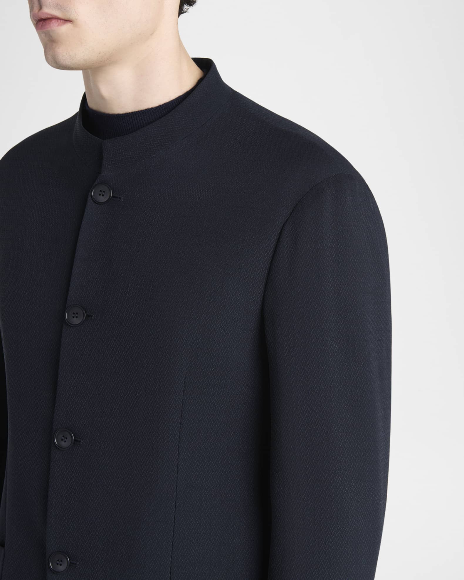 Giorgio Armani Men's Micro-Chevron Cupro and Viscose Collarless