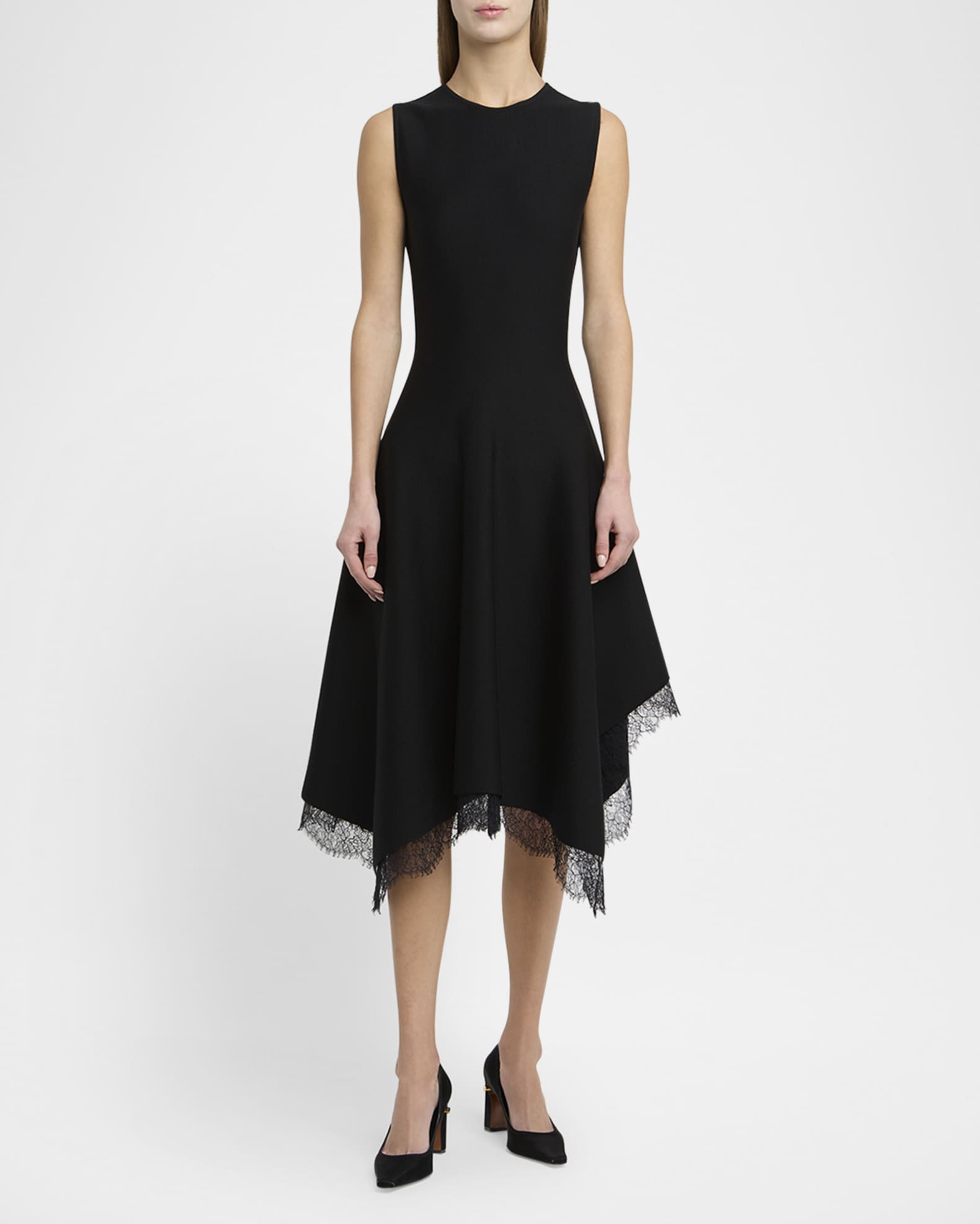 Asymmetric Lace Hem Sleeveless Midi Dress 1