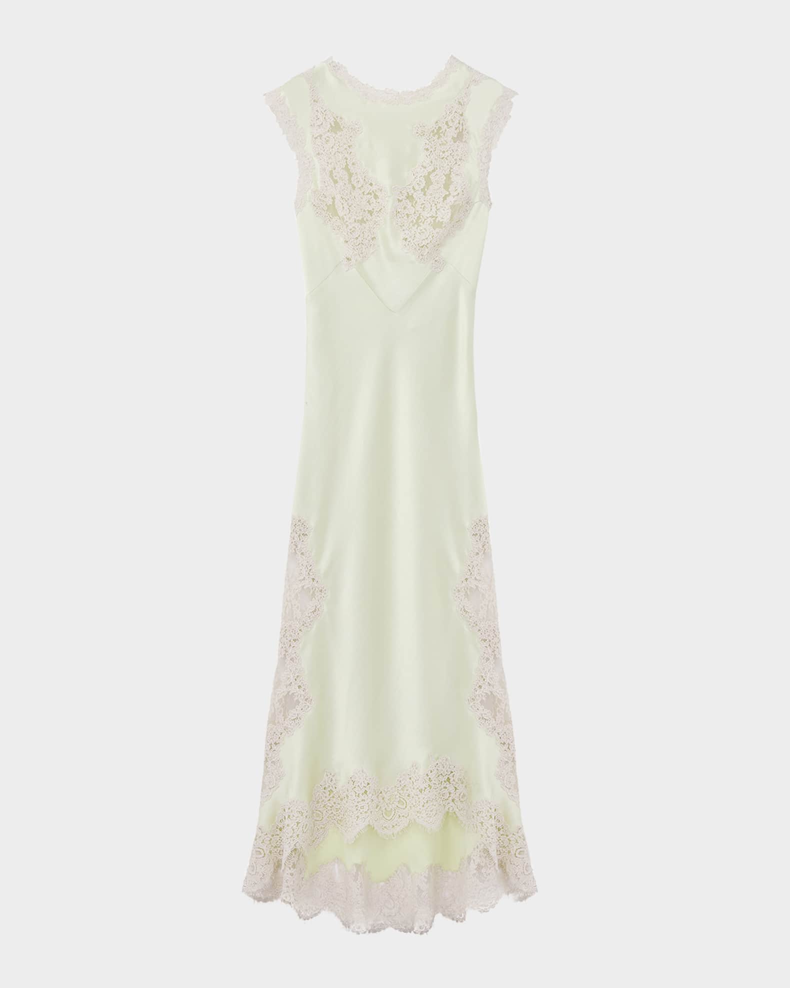 McQueen Lace Inset Sleeveless Satin Midi Dress | Neiman Marcus