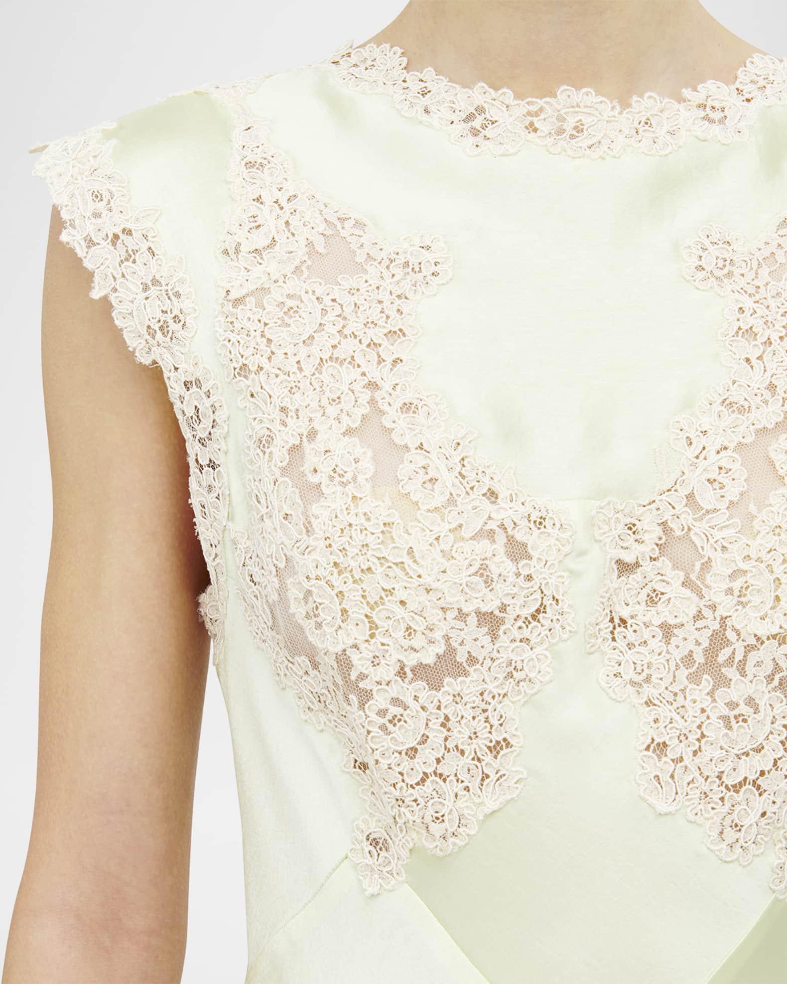 McQueen Lace Inset Sleeveless Satin Midi Dress | Neiman Marcus