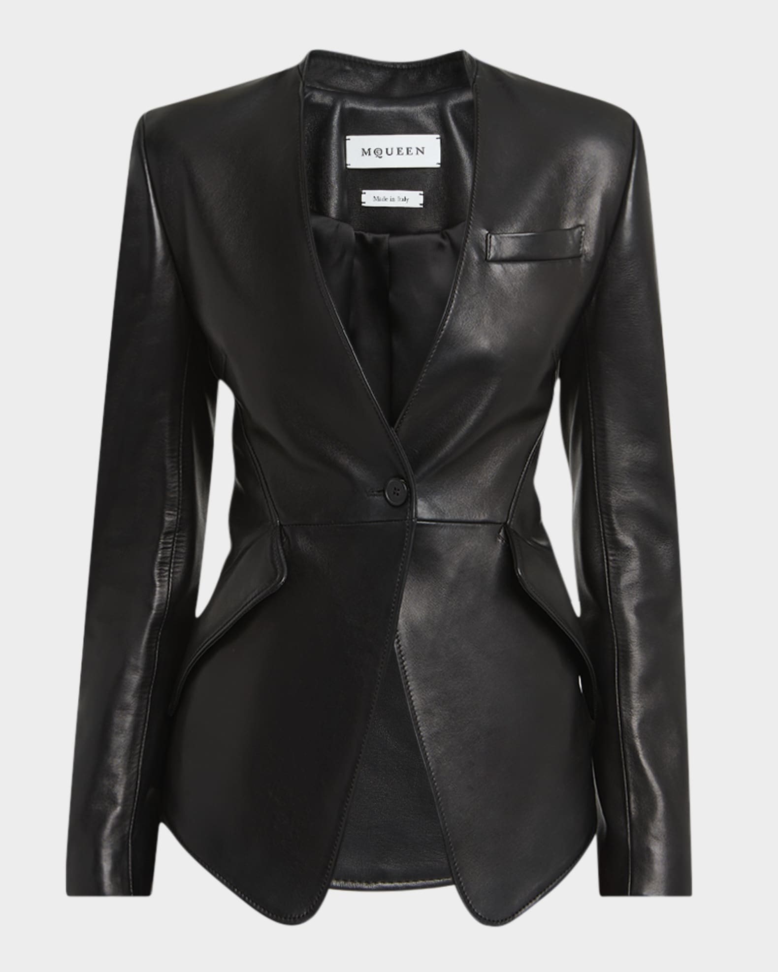 Single-Breasted Leather Blazer Jacket 0