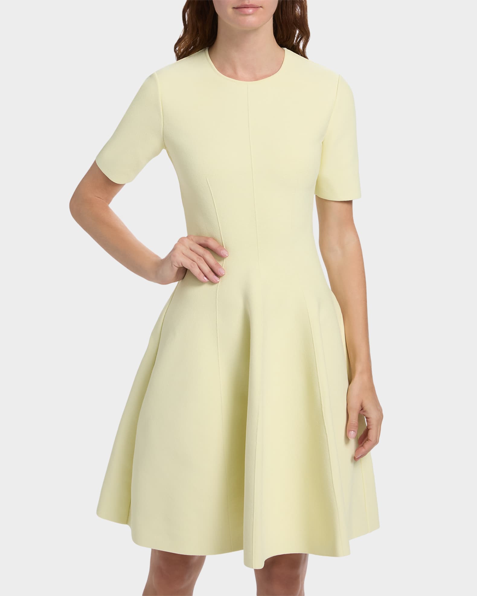 Seamed Short-Sleeve Mini Dress | Neiman Marcus