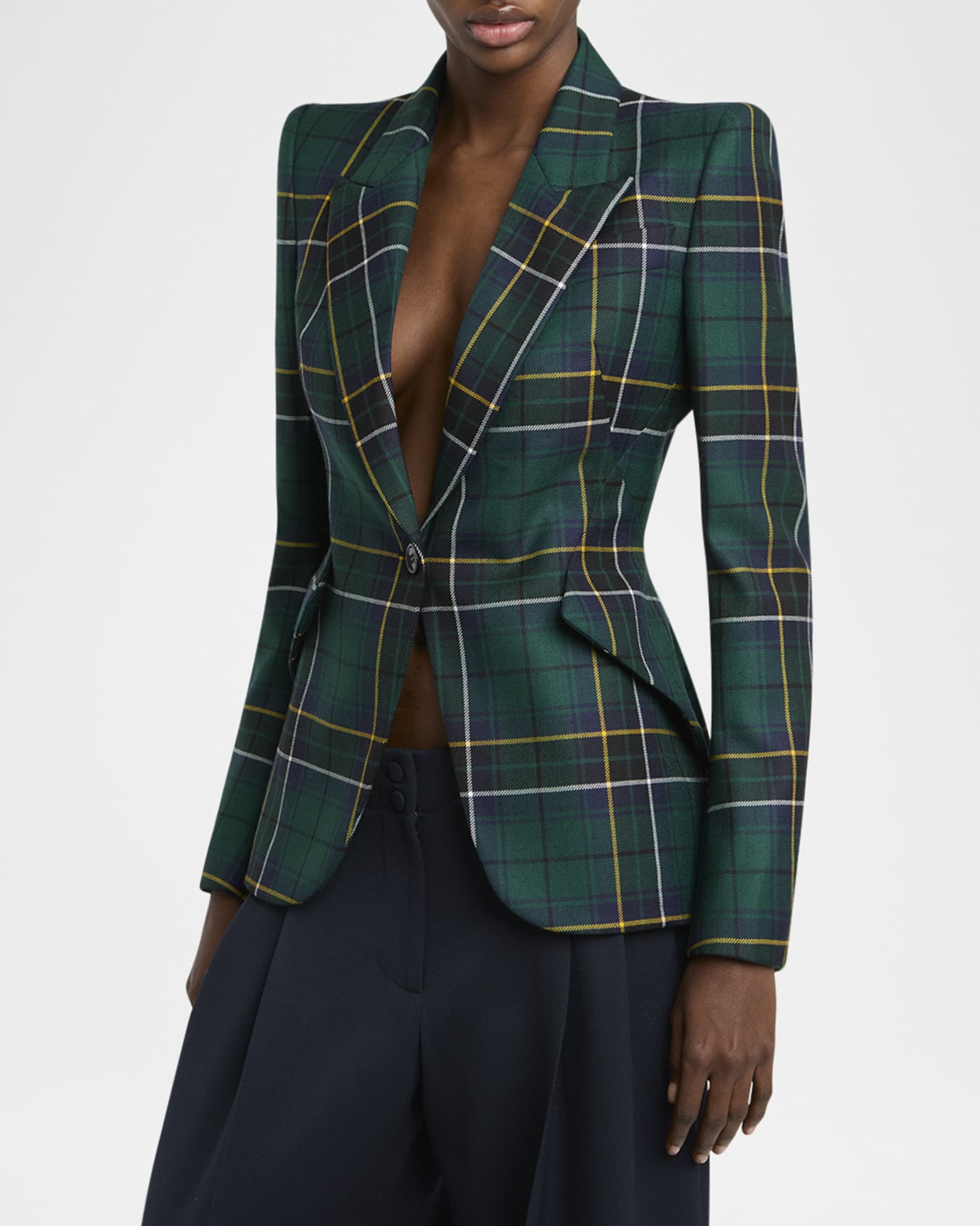 McQueen Tartan Single-Breasted Blazer Jacket | Neiman Marcus