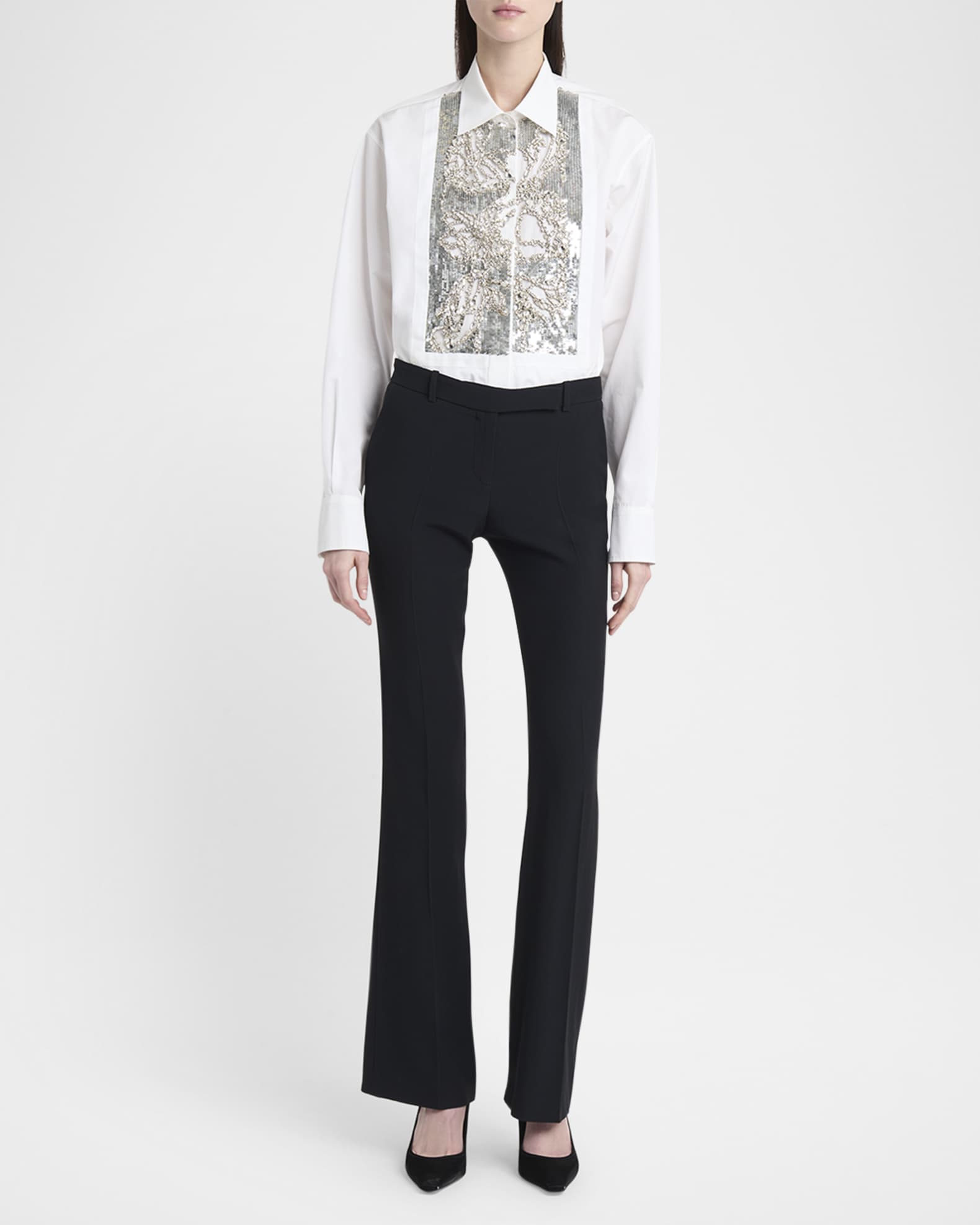 Crystal Sequined Bib Button-Down Blouse 1