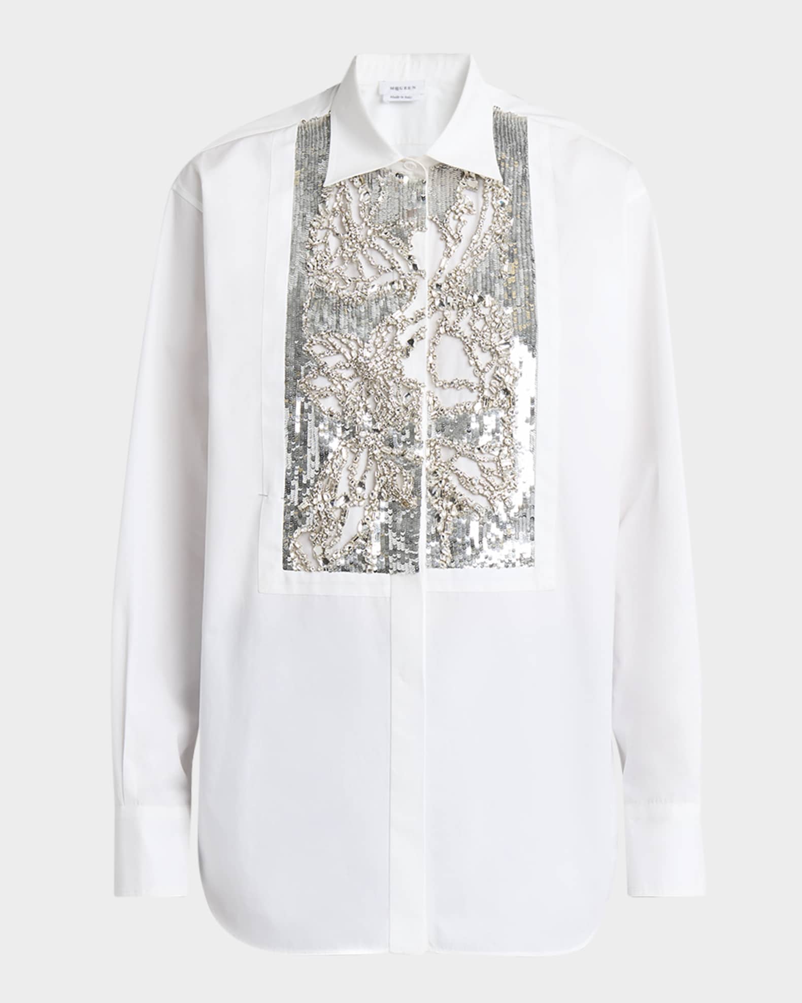 Crystal Sequined Bib Button-Down Blouse 0
