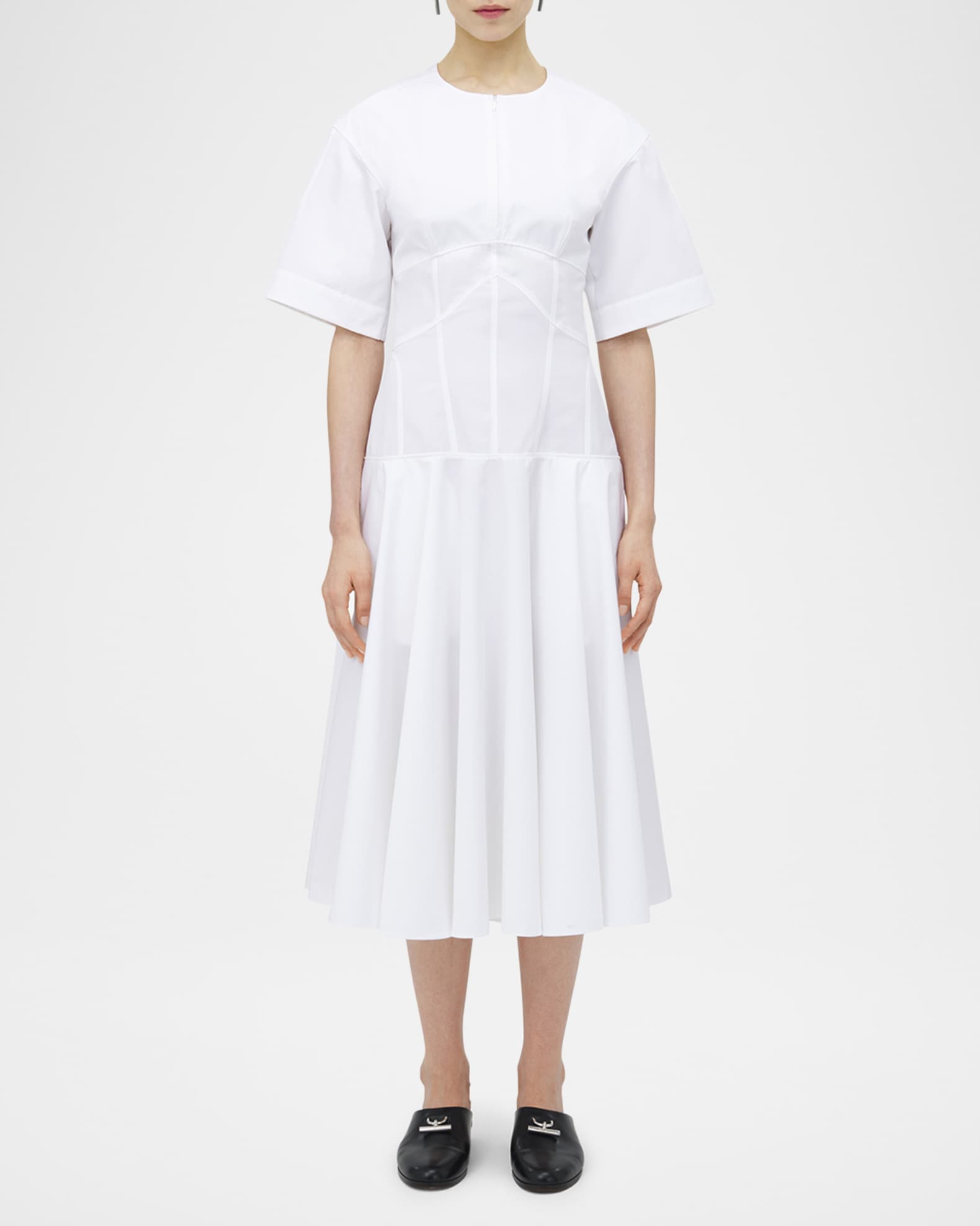 Short-Sleeve Seamed Midi Dress 1
