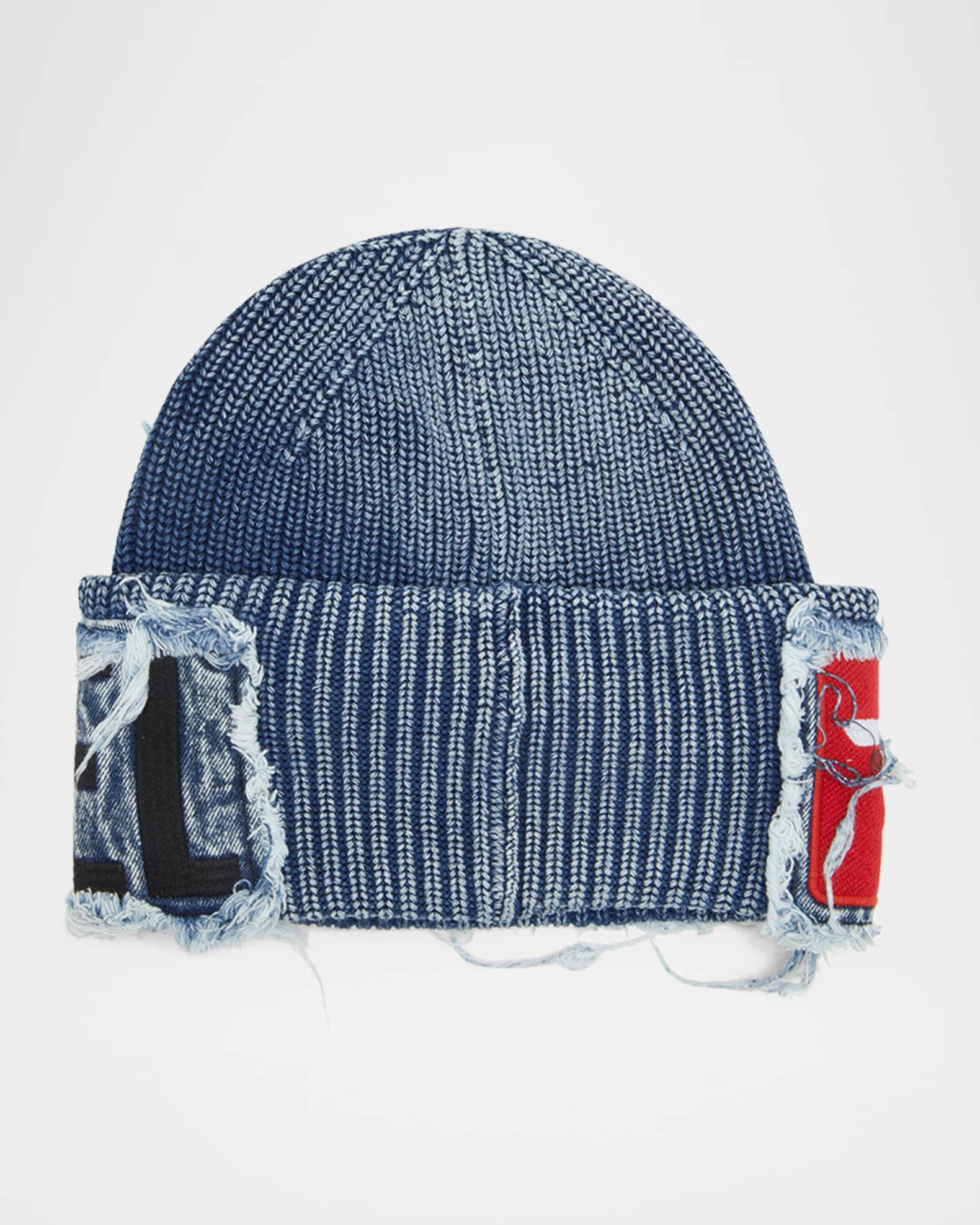 帽子 DIESEL - damage knit cap Women's Denim effect beanie with bold patch detail | Blue