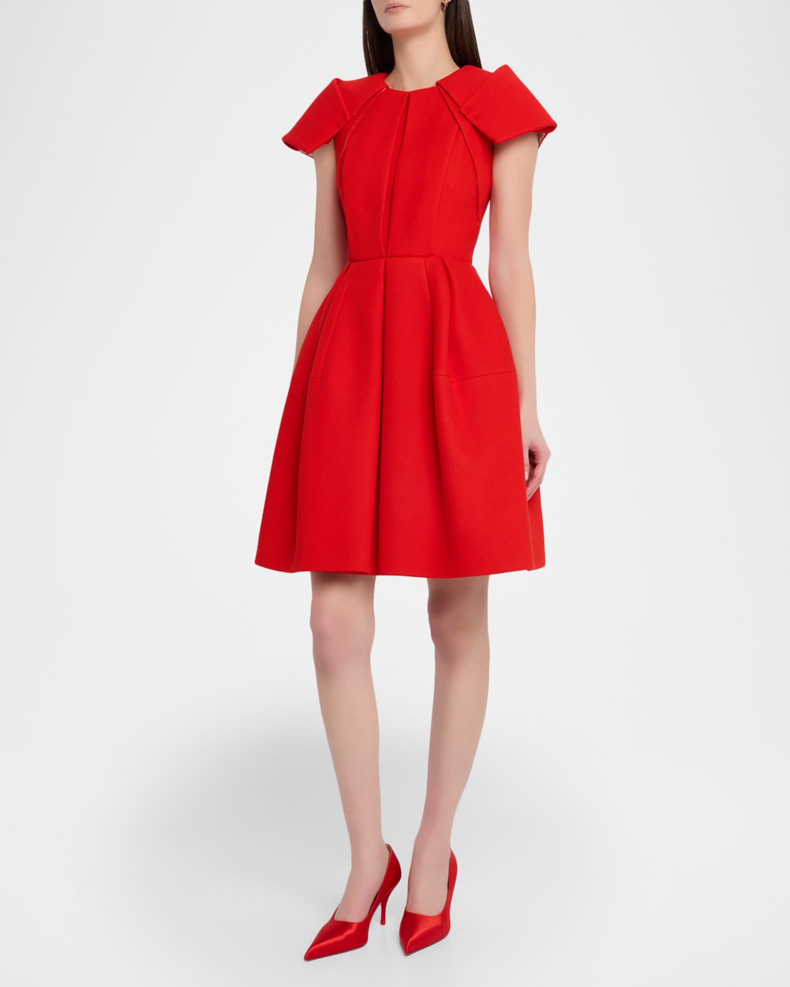 Dice Kayek Short-Sleeve Pleated Mini Dress | Neiman Marcus
