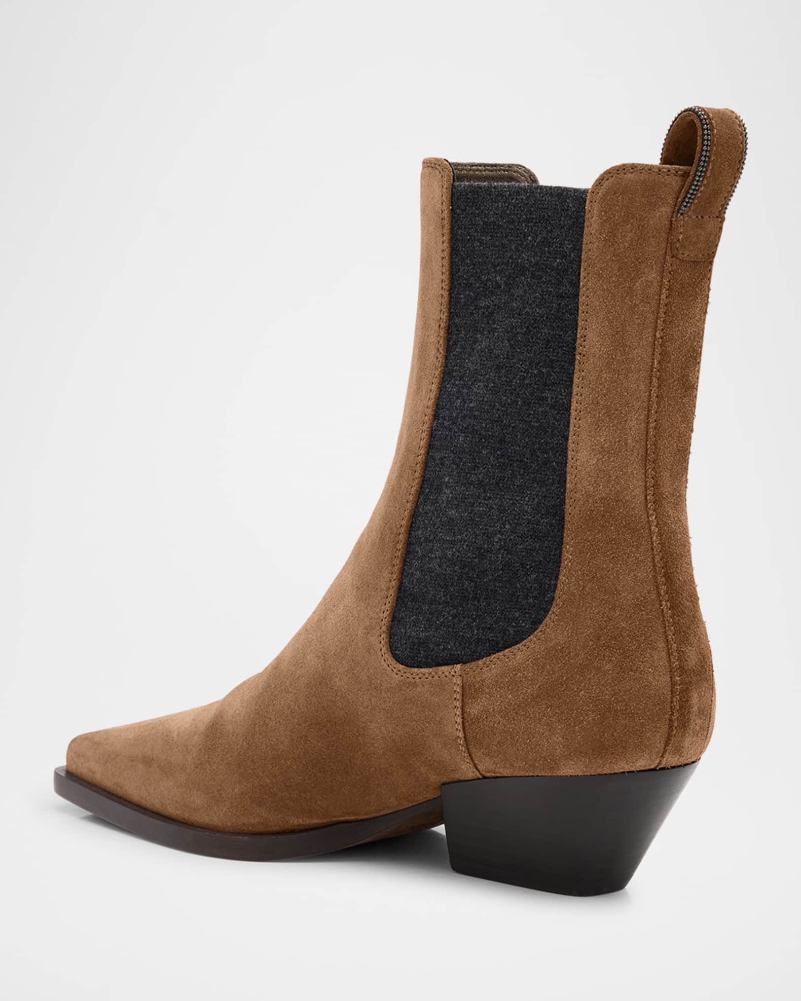 Brunello Cucinelli Suede City Block-Heel Western Booties