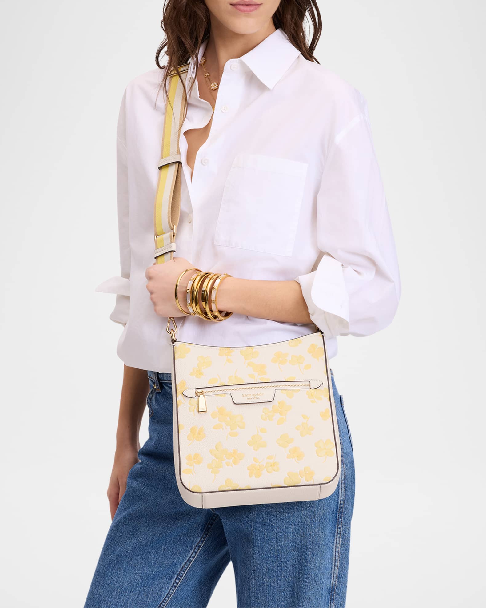 kate spade new york hudson spring pansies leather messenger