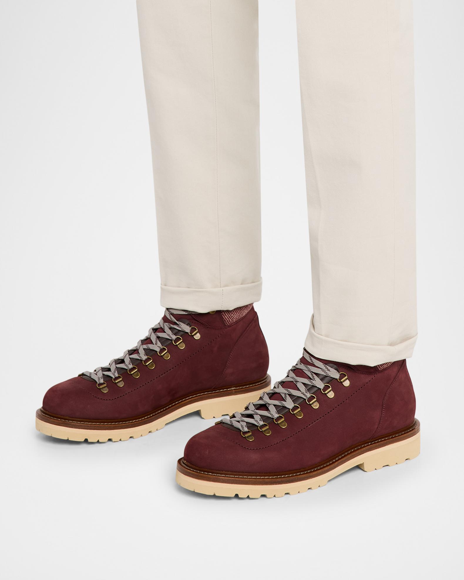 Brunello Cucinelli Men's Nubuck Fabric-Collar Hiking Boots