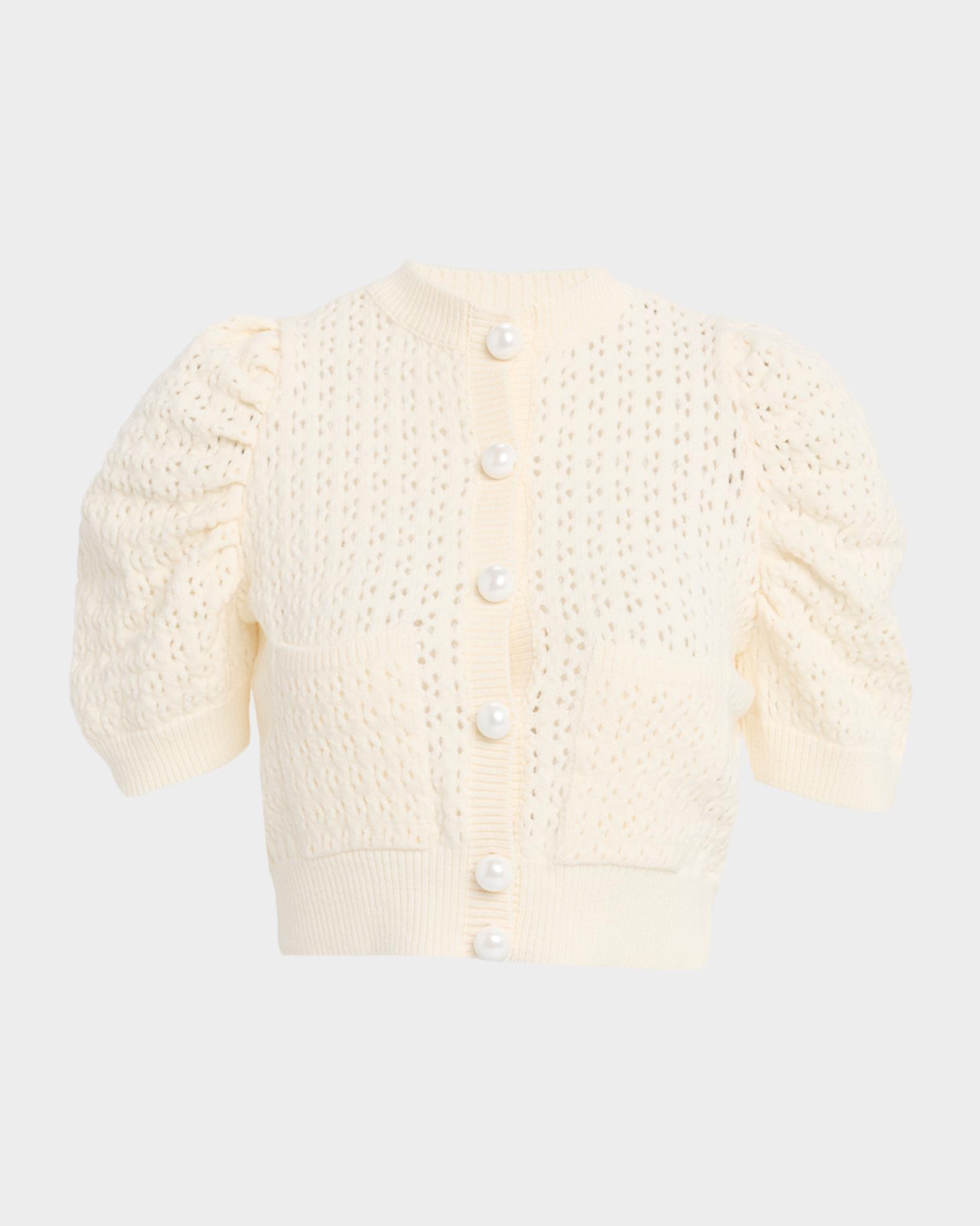 Pointelle Knit Puff Sleeve Sweater