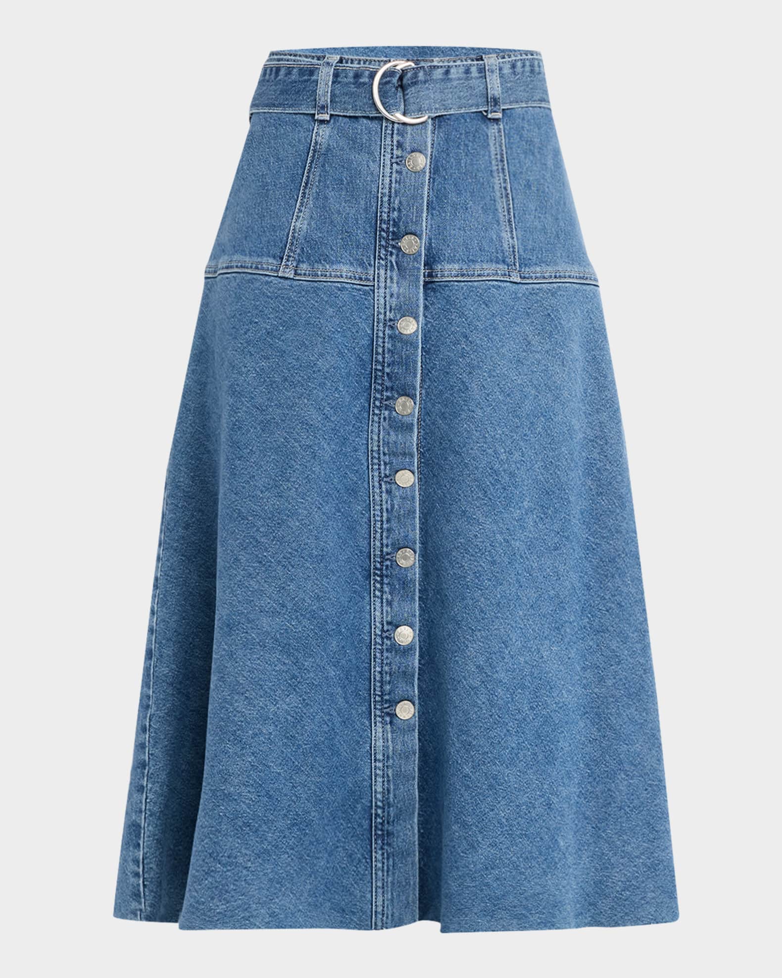 Rails Loma Belted Denim Midi Skirt | Neiman Marcus