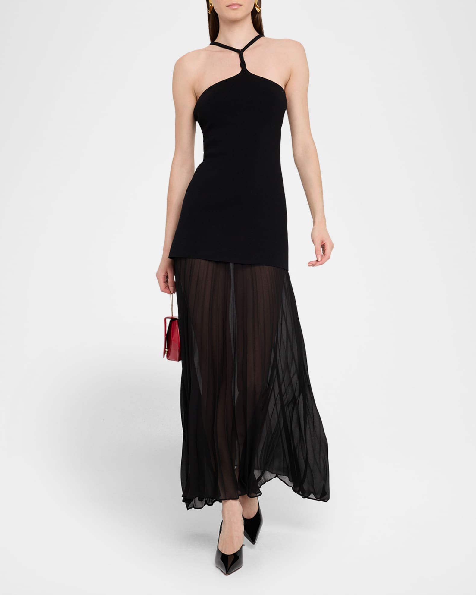 Veta Mixed Media Halter Maxi Dress 1
