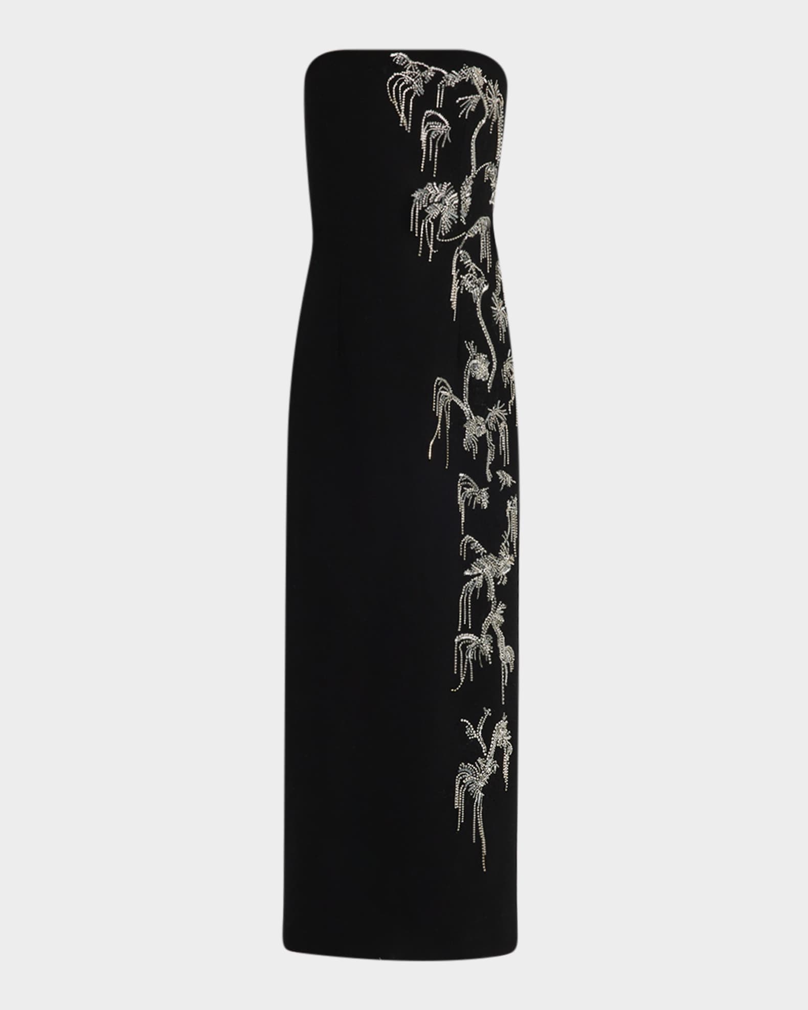 Strapless Crystal Fringe Sheath Midi Dress 0