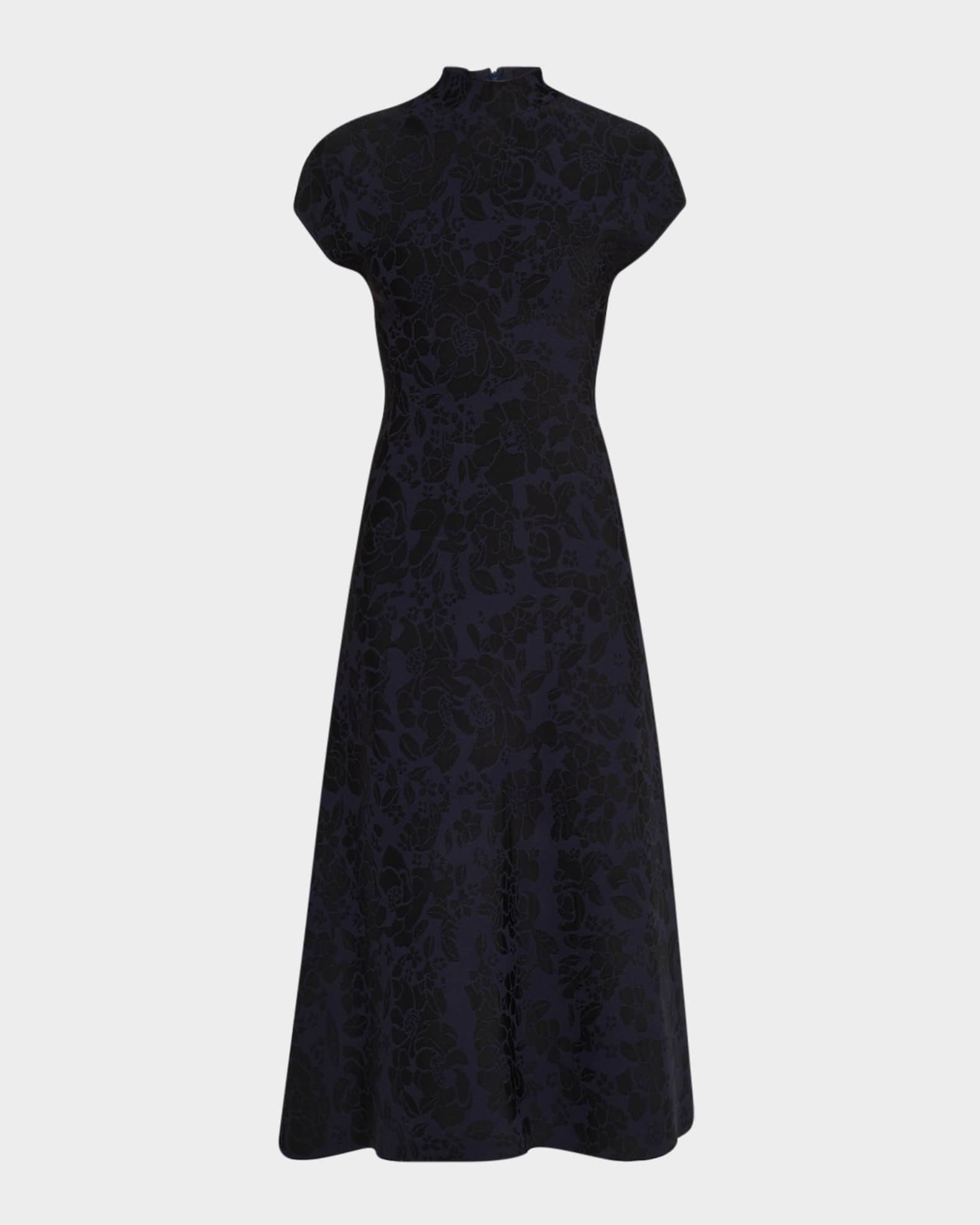 Lela Rose Floral Jacquard Mock-Neck Midi Dress | Neiman Marcus