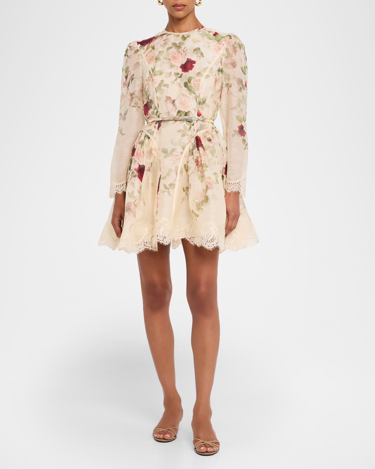 Zimmermann Floral Lace Paneled Mini Dress | Neiman Marcus