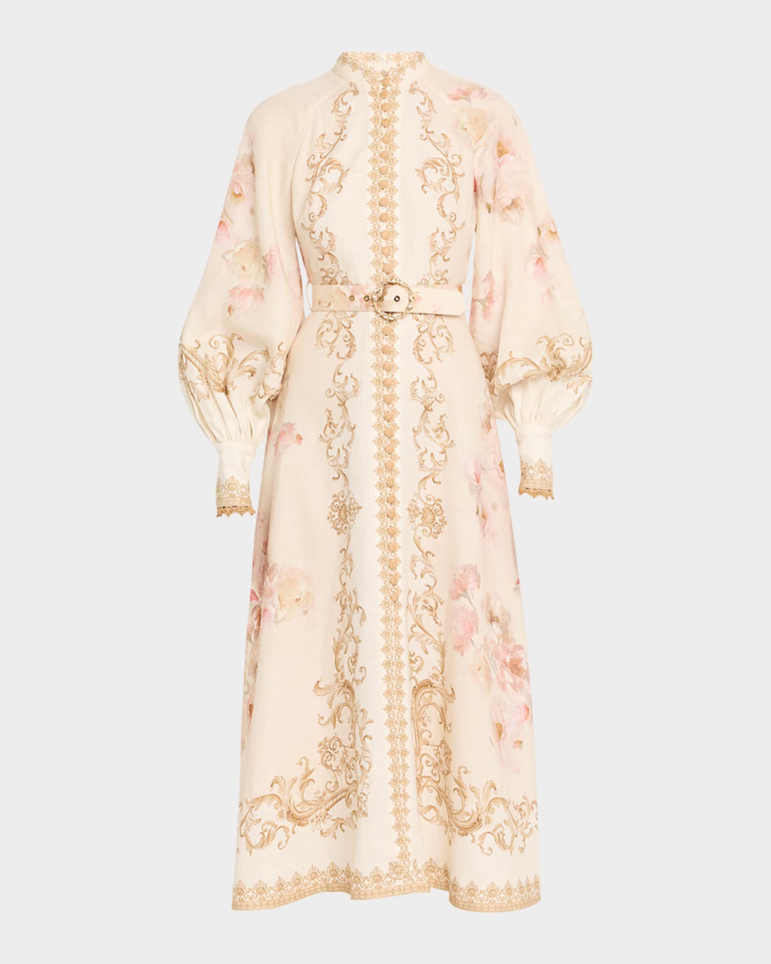 buttoned linen midi dress Buttoned Linen Dress With Tie Straps & Ruffled Hem XL / Sunny Floral