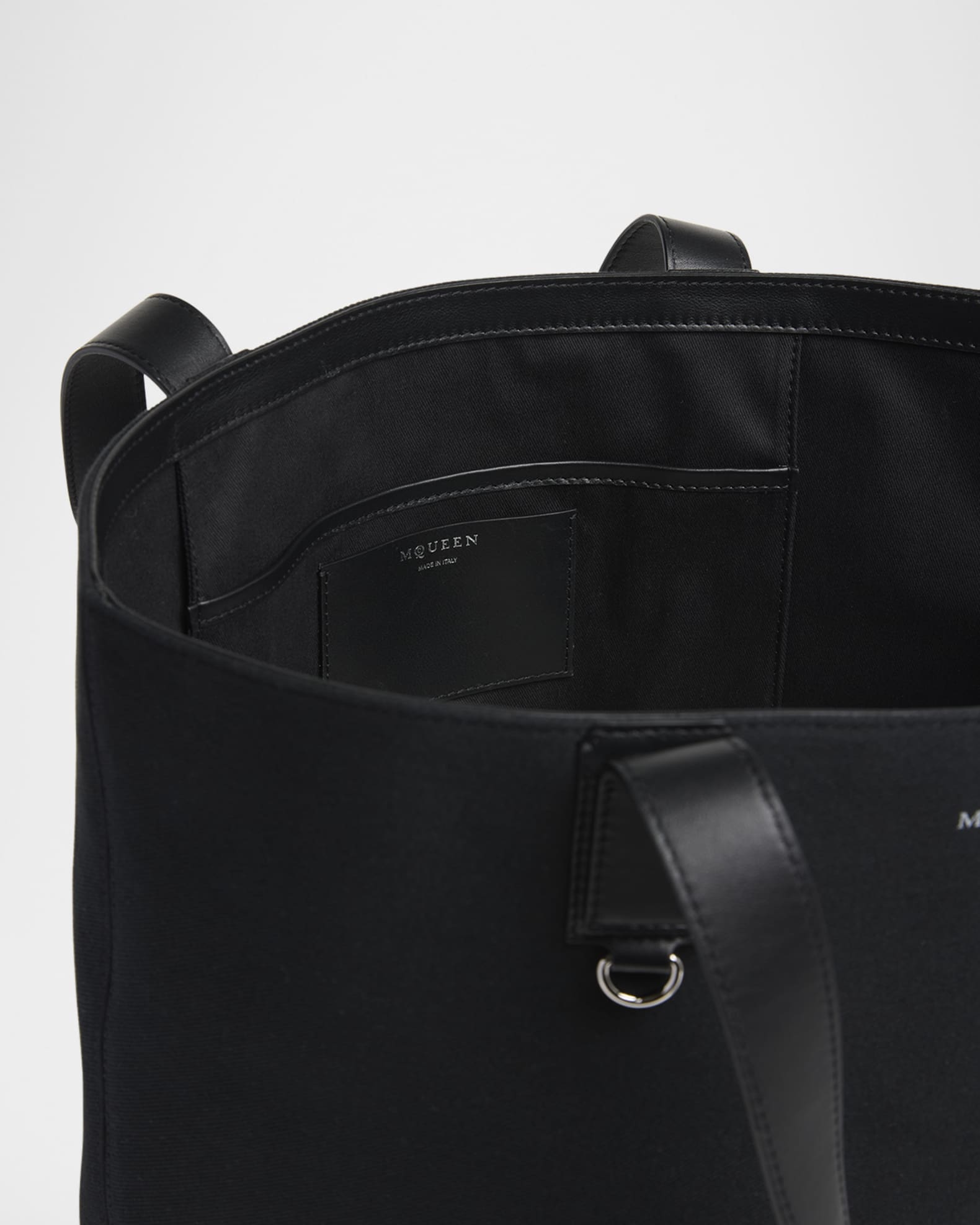 トートバッグ ALEXANDER MCQUEEN Black Leather T-Bar Shopping Bag McQueen Men's T-Bar Canvas and Leather Shopper Tote Bag