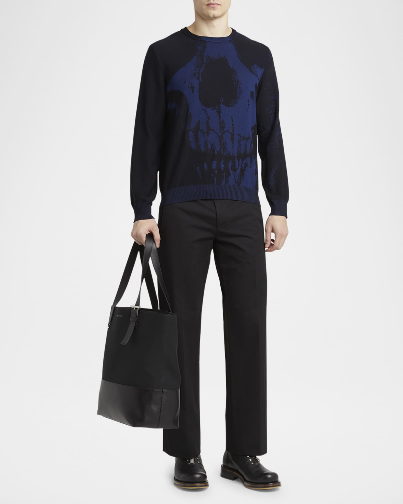 ALEXANDER MCQUEEN T-BAR トートバッグ McQueen Men's T-Bar Pendant Leather Tote Bag | Neiman Marcus