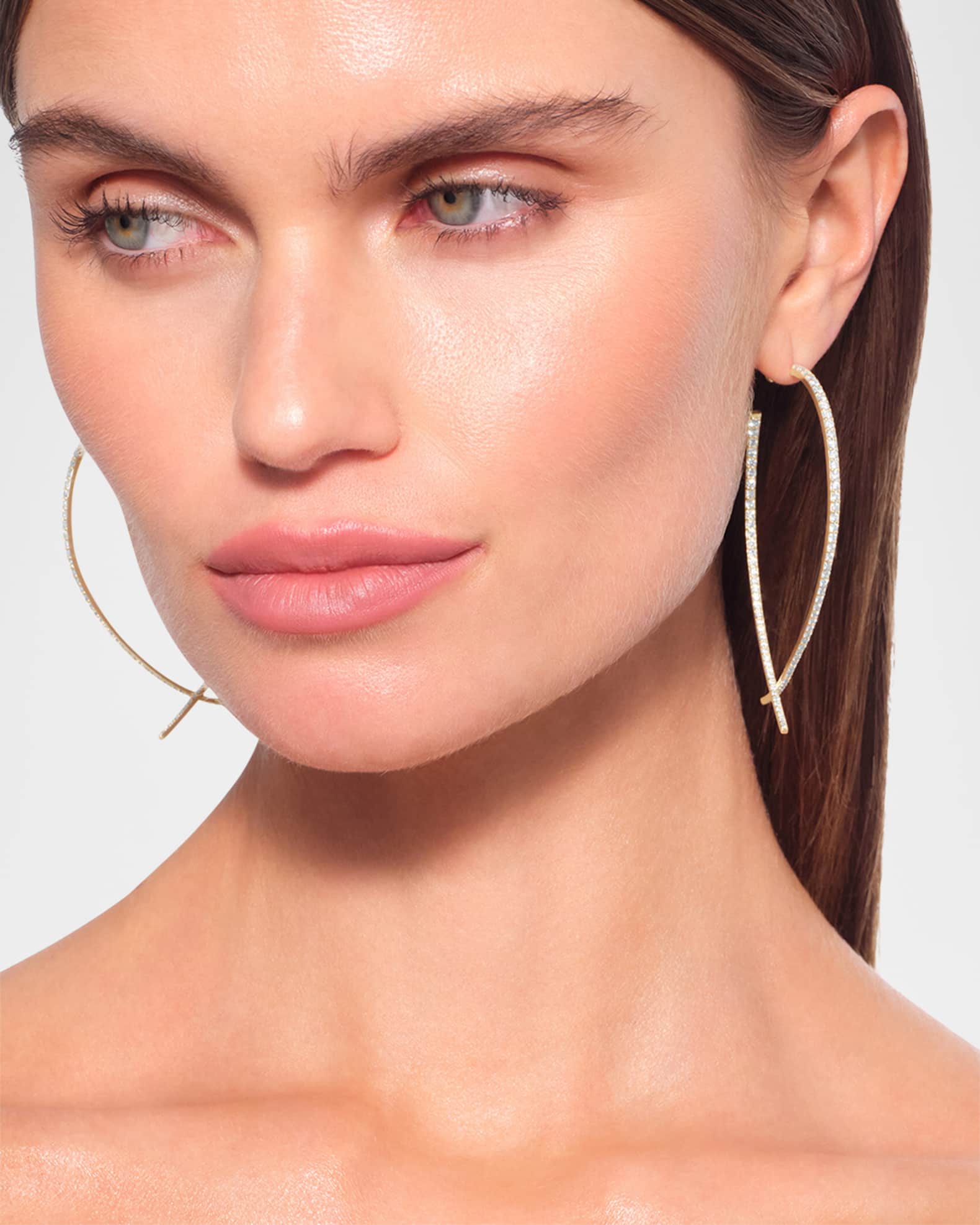 Large Front-Back Upside Down Diamond Hoop Earrings 1
