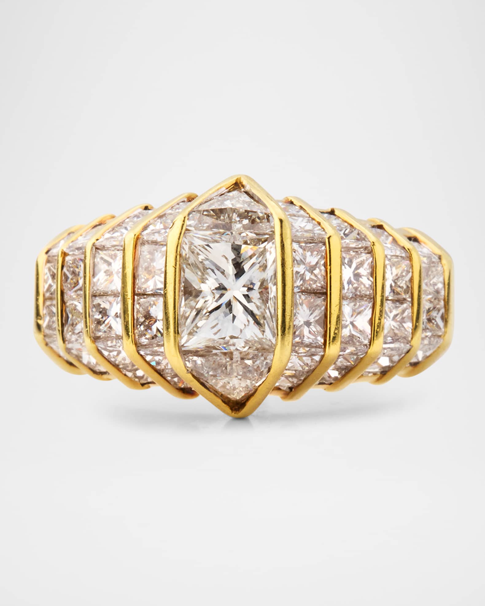 Estate 18K Yellow Gold Princess Cut Diamond Channel Setting Engagement Ring, Size 5.75 0