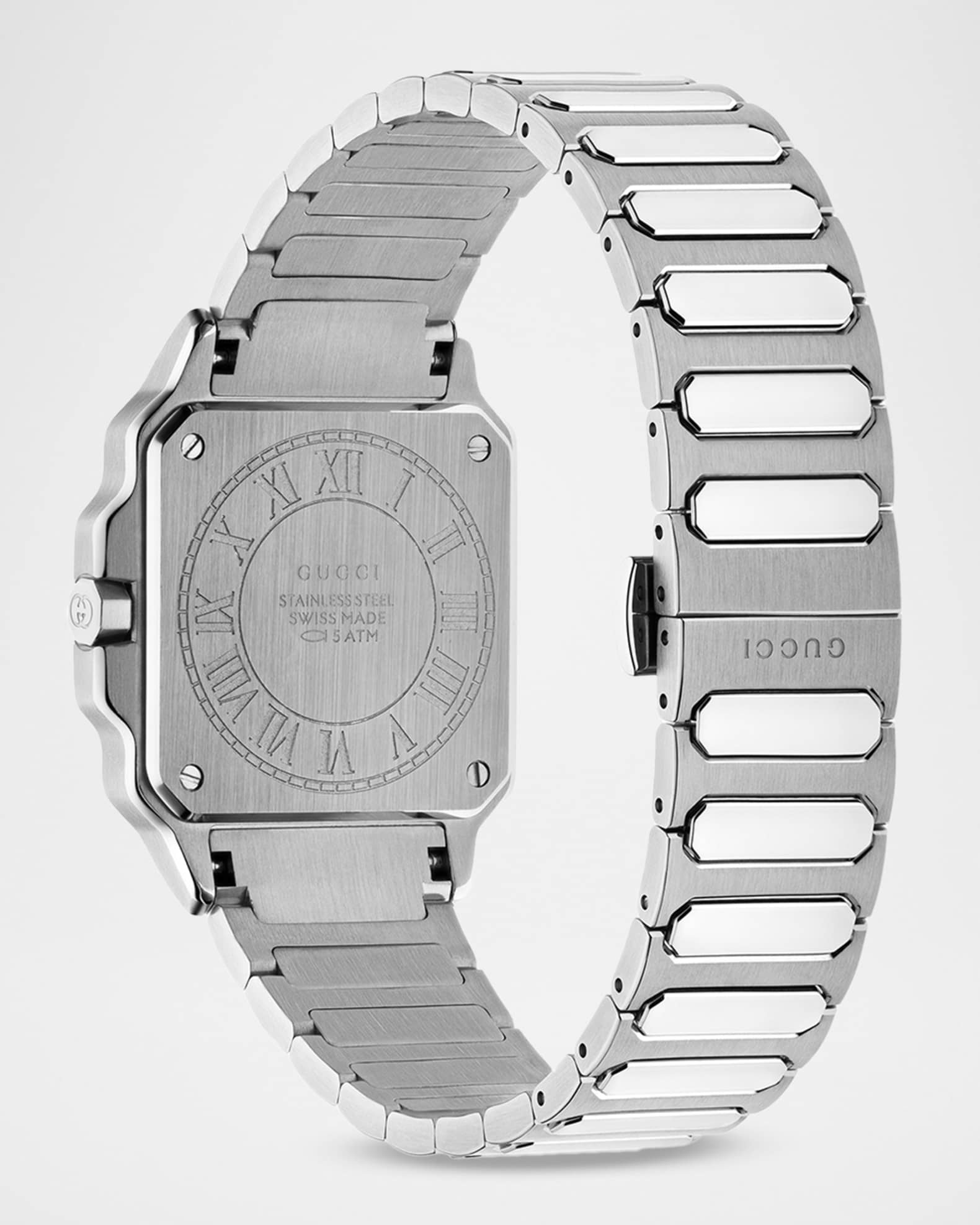 Gucci Men's G-Flat Burgundy-Dial Stainless Steel Bracelet Watch