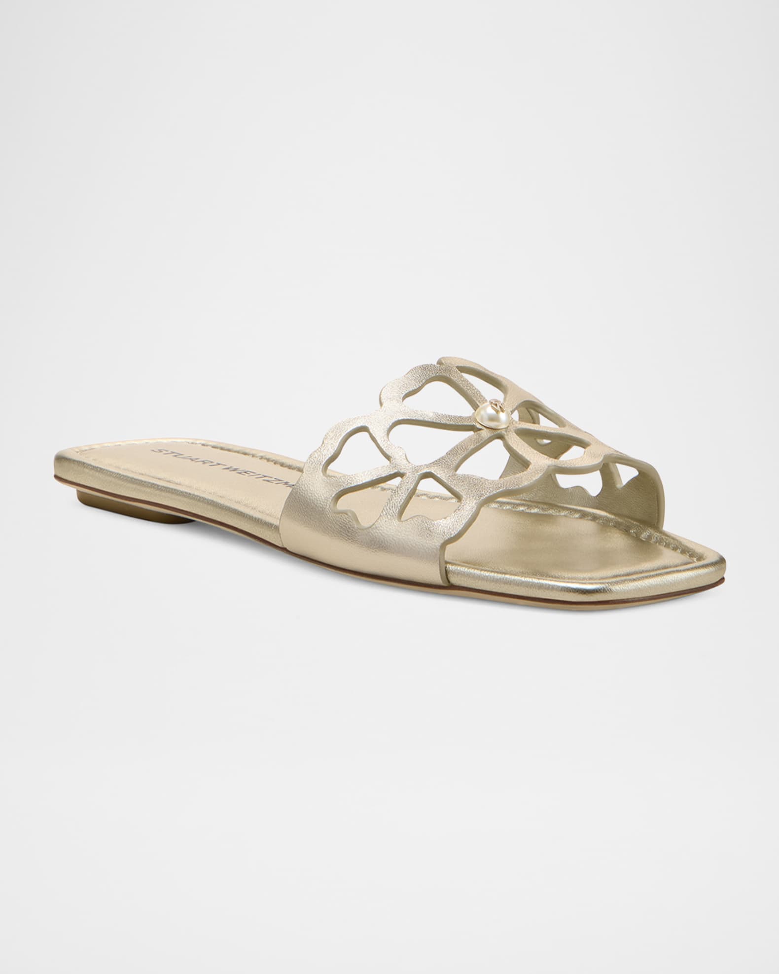 Jasmine Metallic Cutout Flat Slide Sandals 1