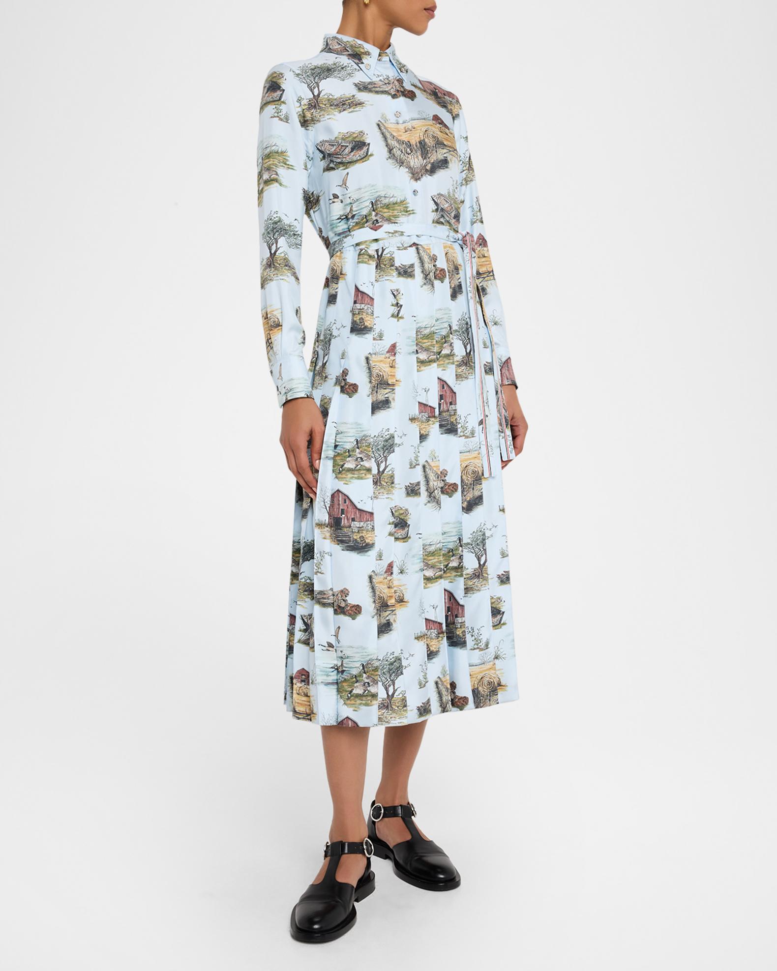 thom browne dresses Wool And Silk Square Neck Column Dress