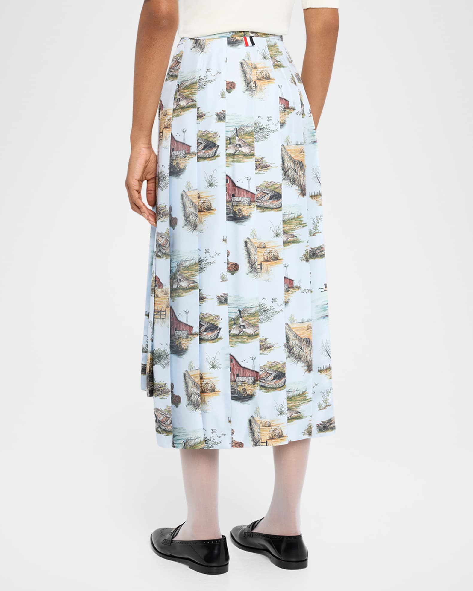 Thom Browne Scenic Toile Silk Twill Pleated Midi Skirt