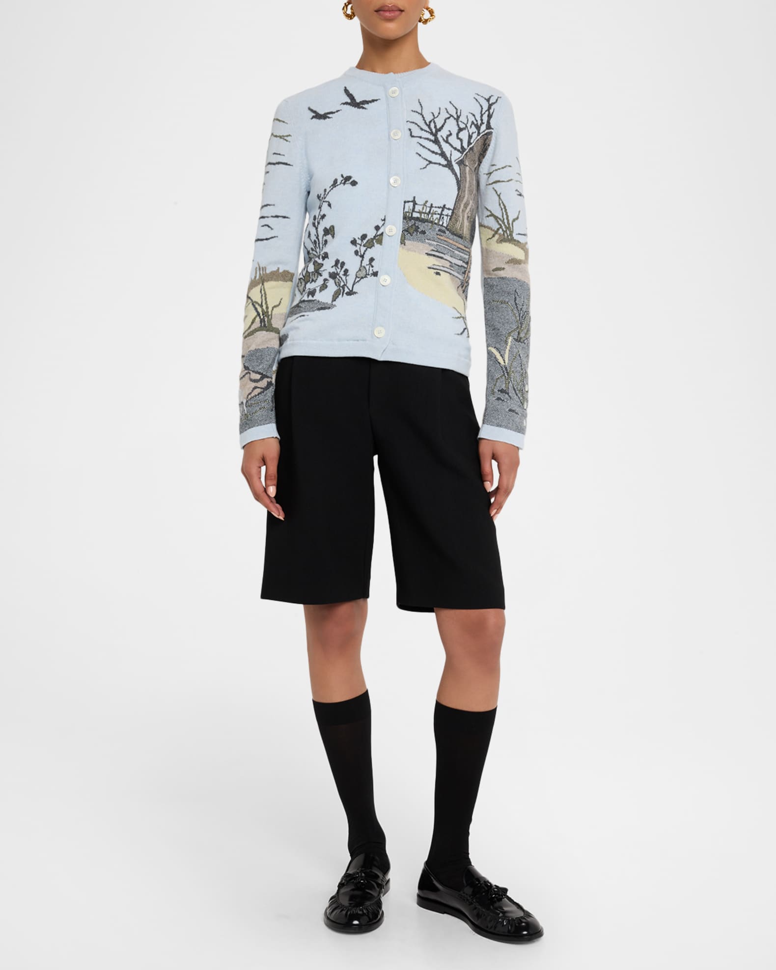 Scenic Intarsia Cashmere Crewneck Cardigan 1