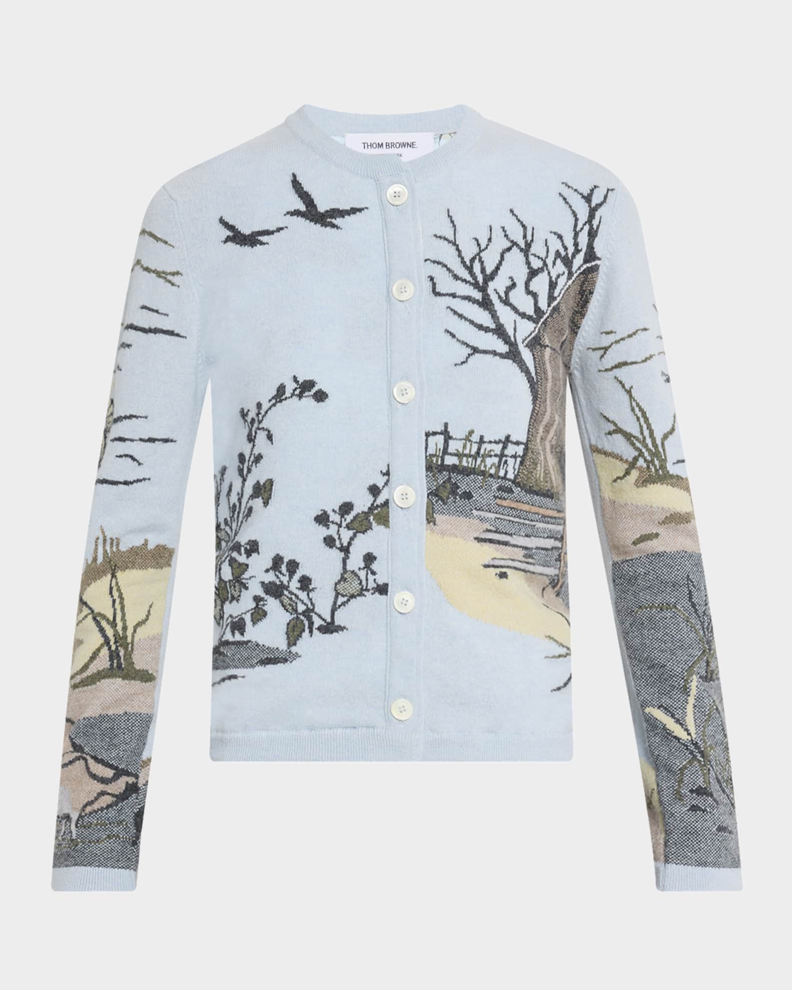 Scenic Intarsia Cashmere Crewneck Cardigan 0