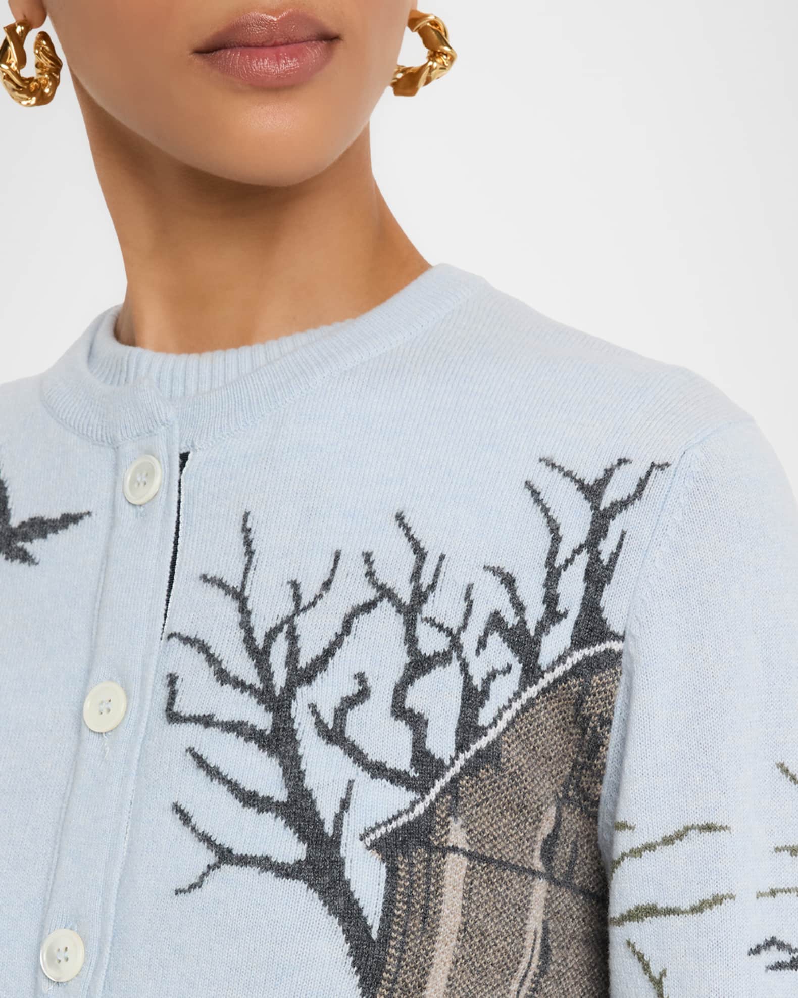 Thom Browne Scenic Intarsia Cashmere Crewneck Cardigan | Neiman Marcus