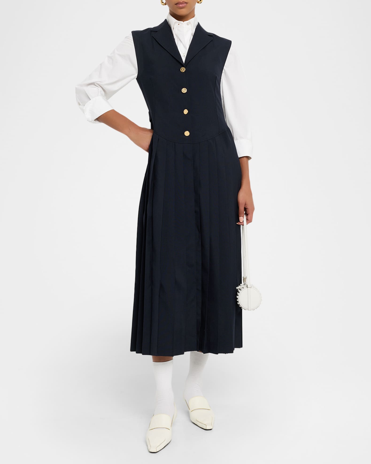 thom midi dress THOM BROWNE Belted checked wool and linen-blend midi dress
