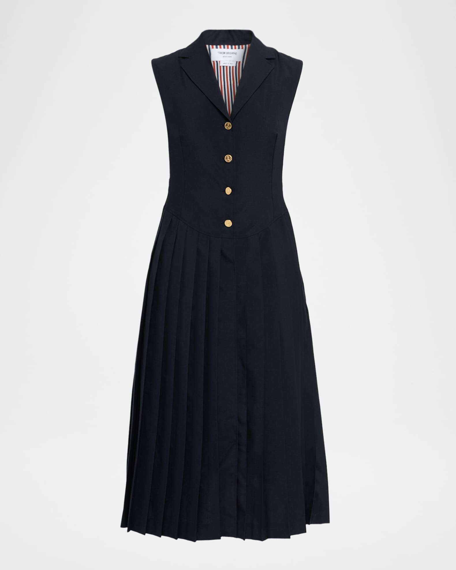knee length dresses for ladies Thom Browne Ribbed Knit Midi Dress With Contrasting Collar