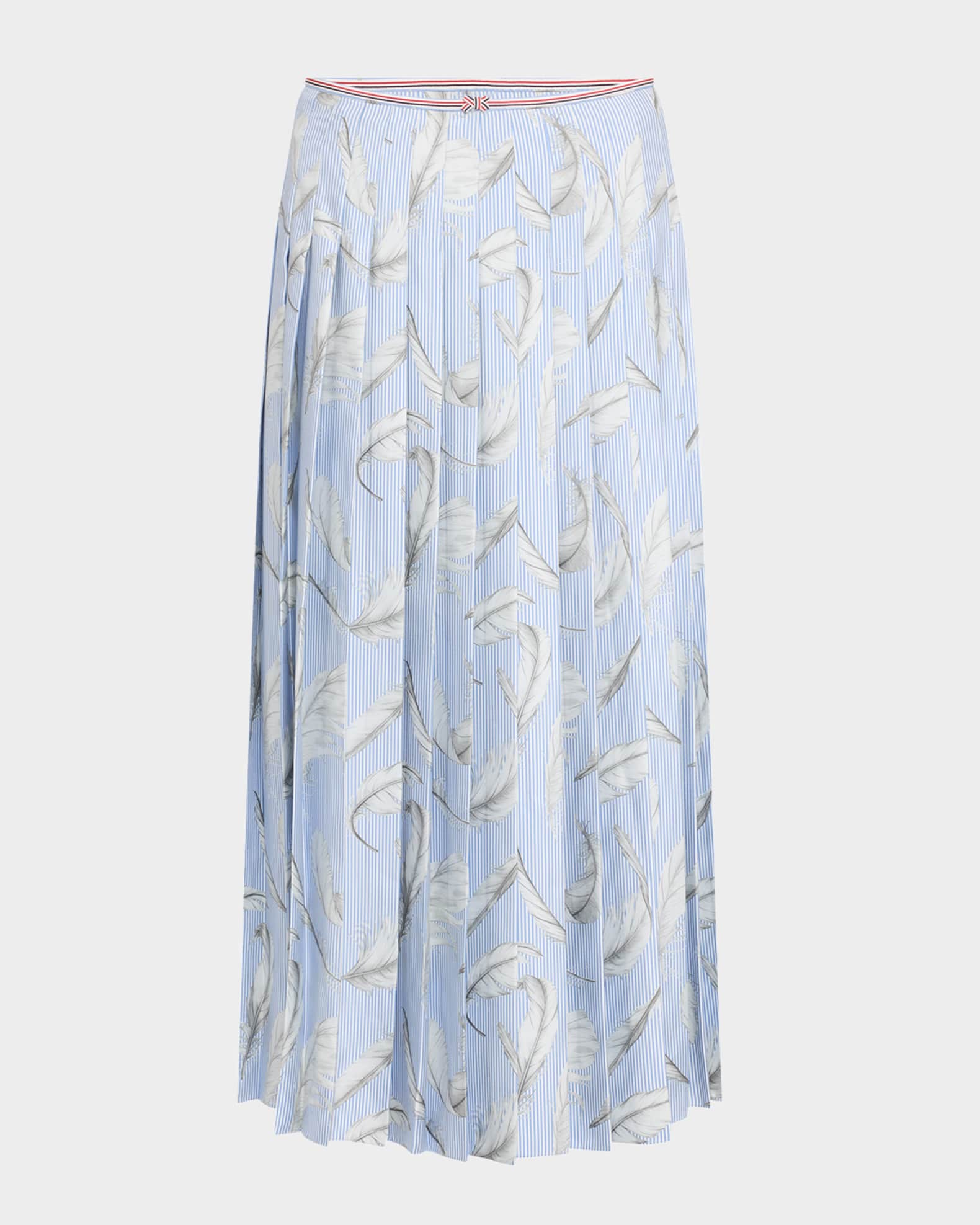Feather-Print Silk Twill Pleated Midi Skirt 0