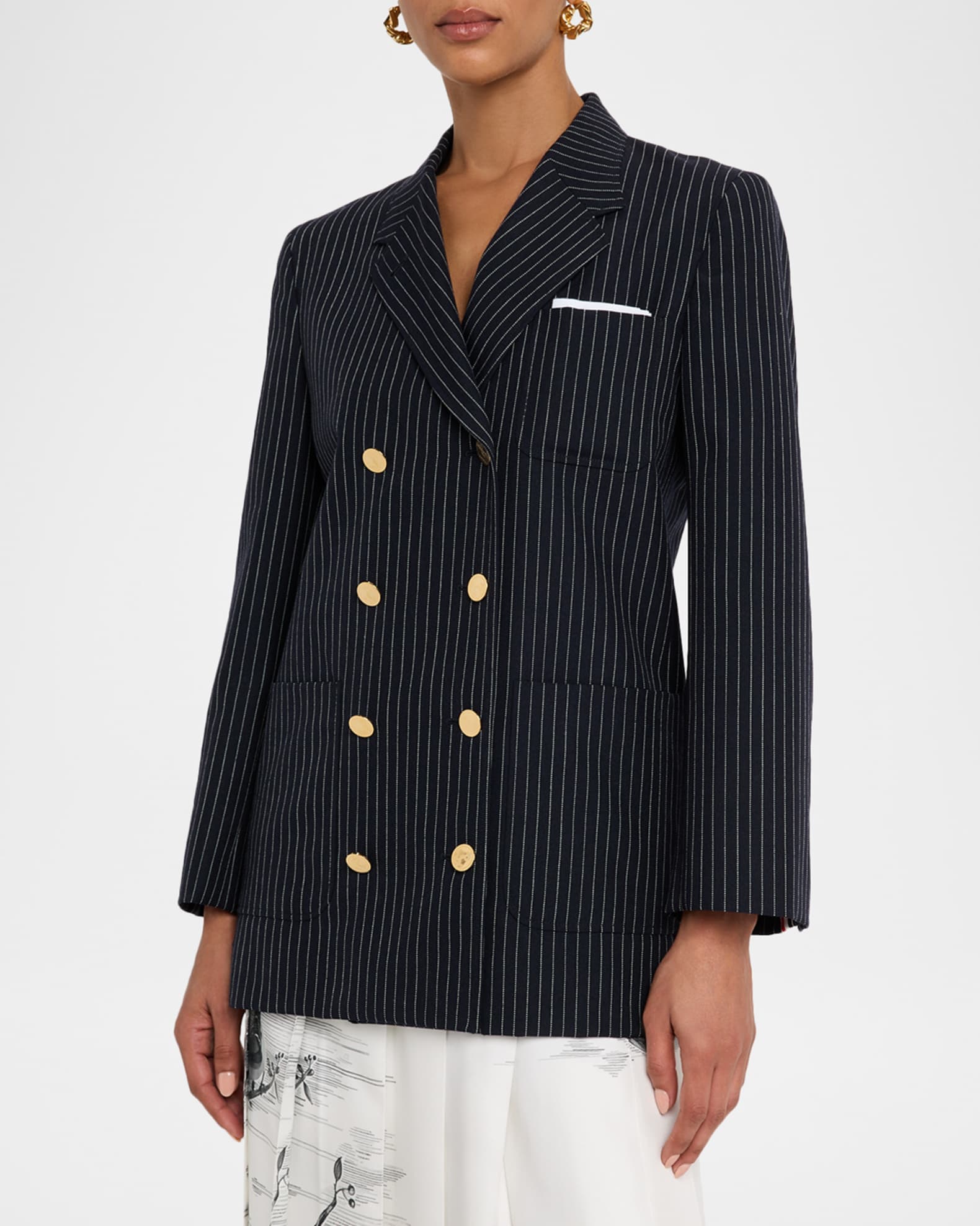 Thom Browne Pinstripe Double-Breasted Sack Sport Coat