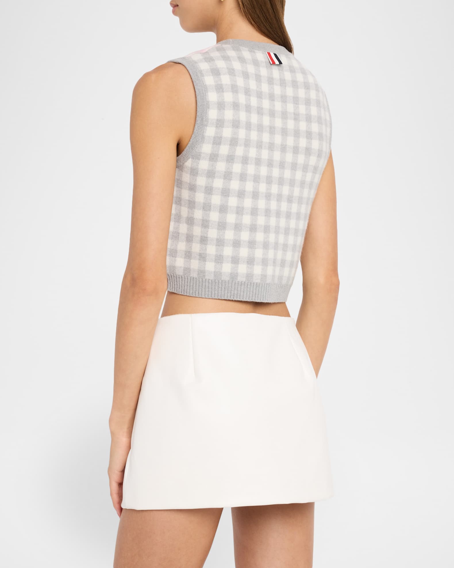 Thom Browne Fun Mix Gingham Check Jacquard Crop Tank Sweater