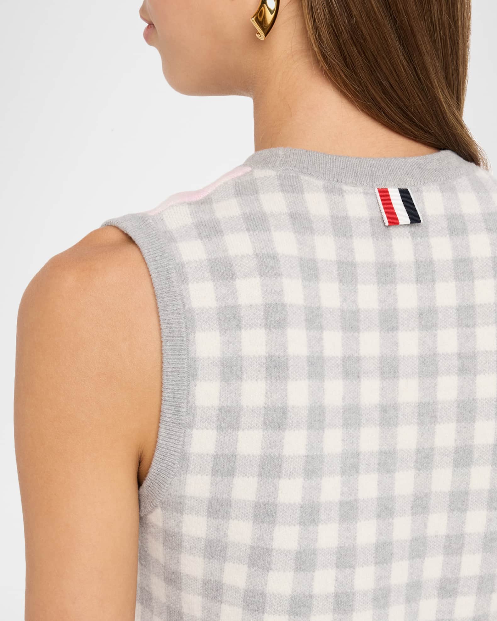 Thom Browne Fun Mix Gingham Check Jacquard Crop Tank Sweater