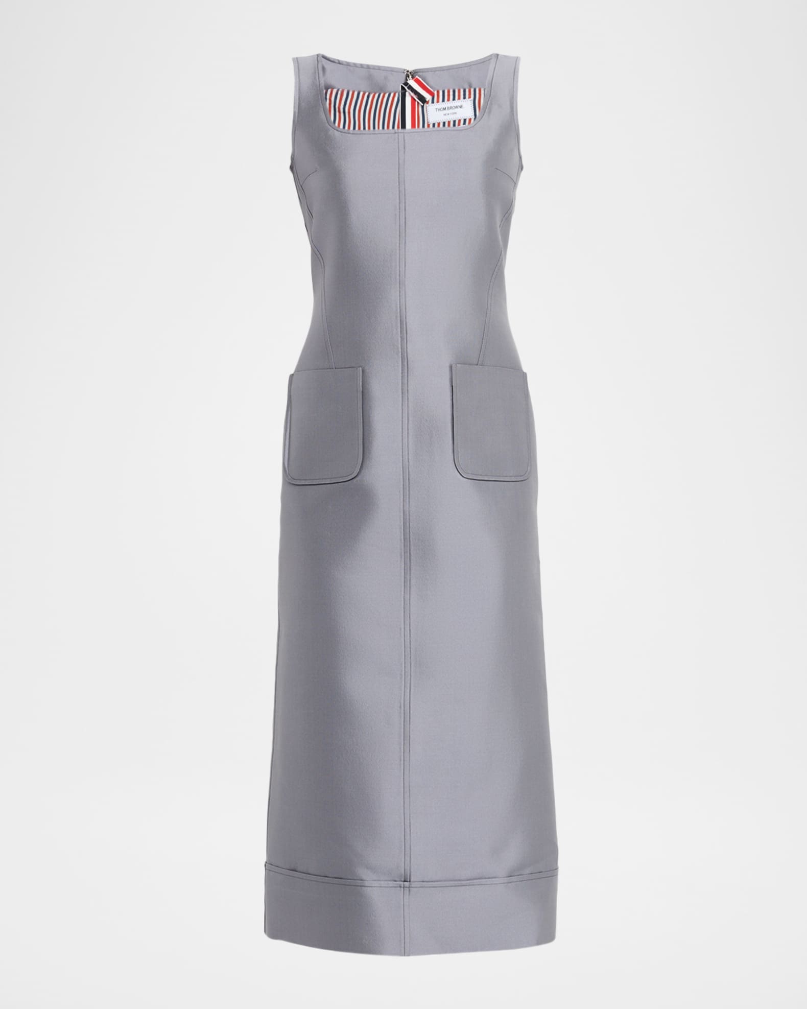 Patch-Pockets Sleeveless Wool-Silk Midi Dress 0