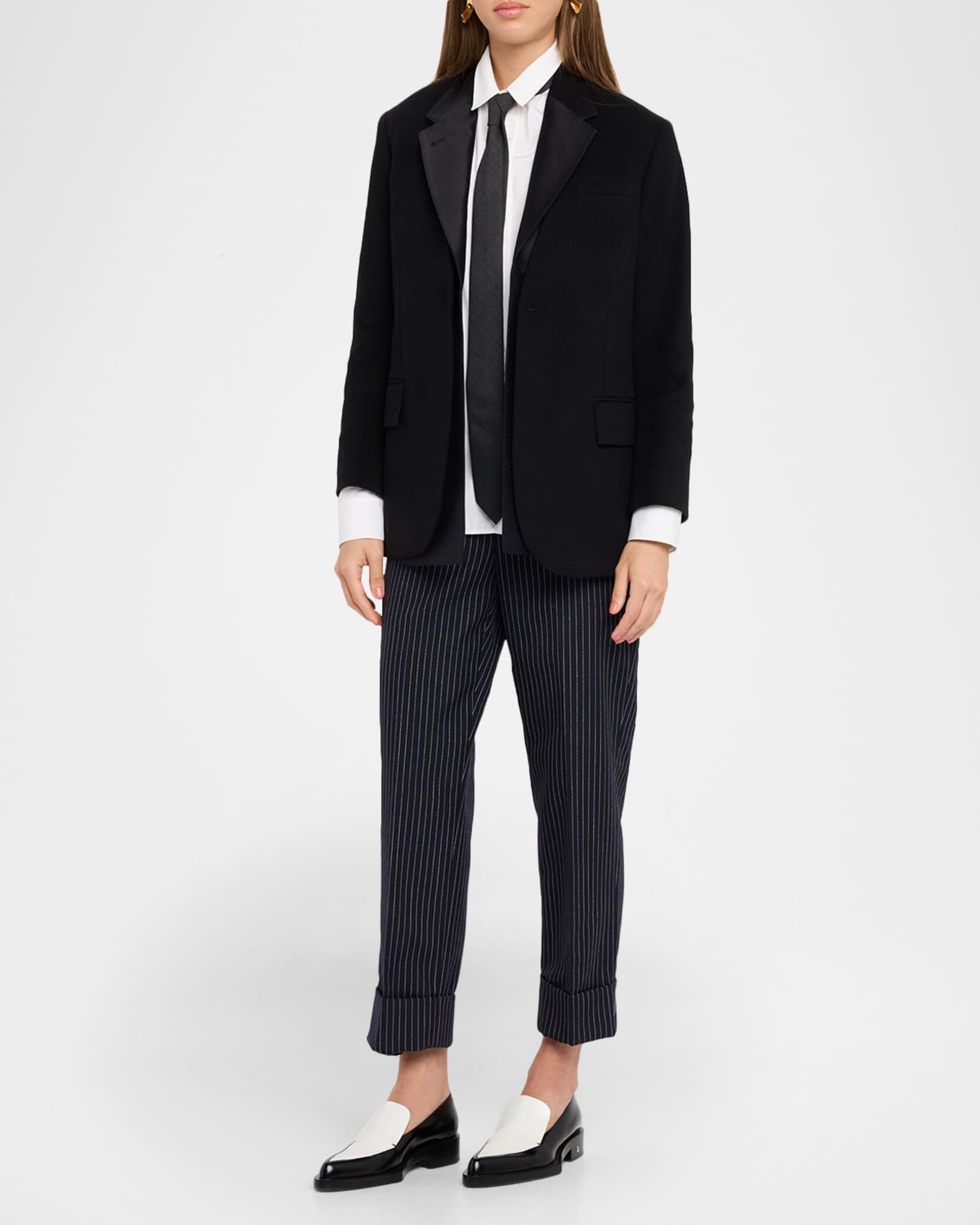 Pinstriped Backstrap Cropped Trousers 1