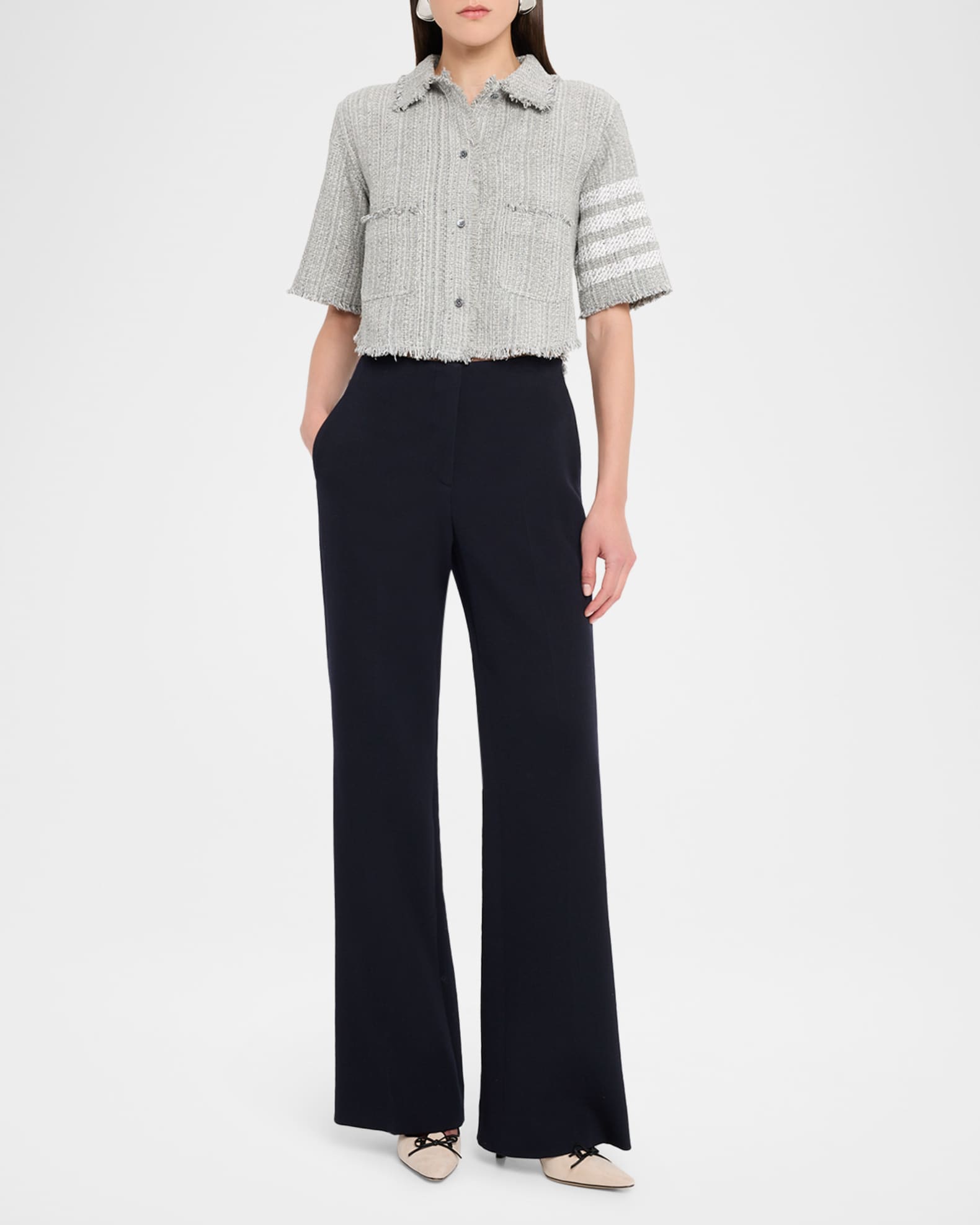 Woven Tweed Cropped Shirt Jacket 1