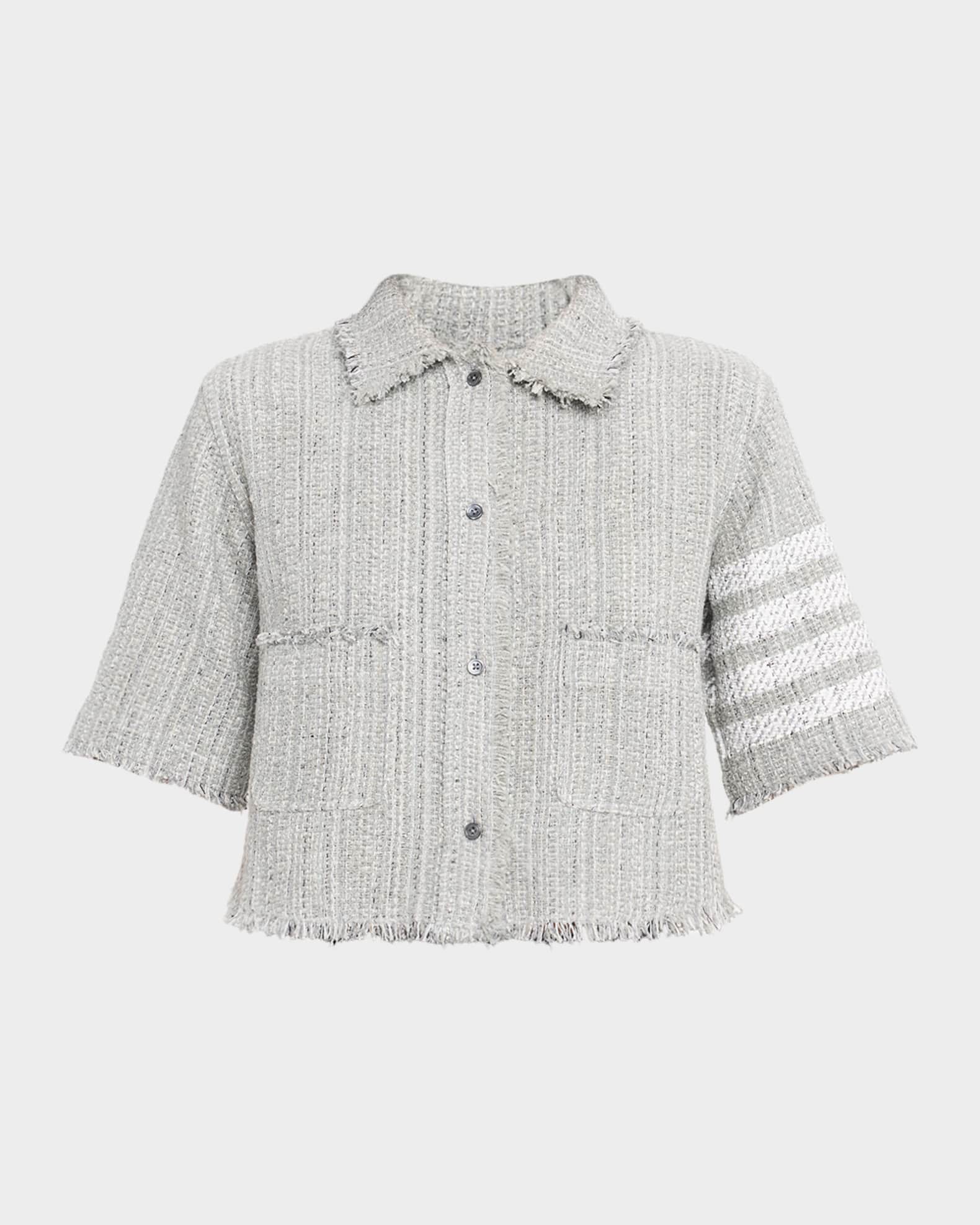 Thom Browne Woven Tweed Cropped Shirt Jacket | Neiman Marcus