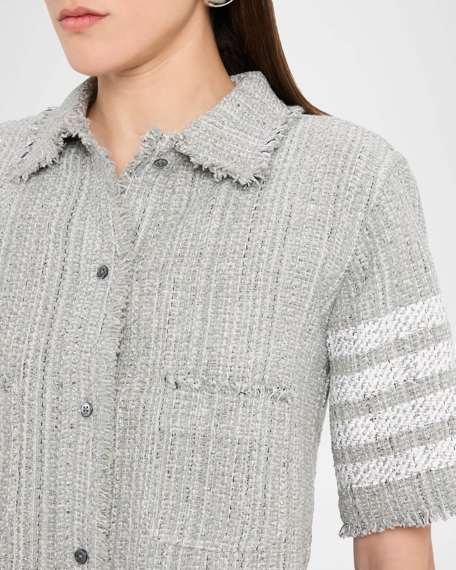 ジャケット Thom Browne Slim fit cropped blazer Thom Browne Woven Tweed Cropped Shirt Jacket | Neiman Marcus
